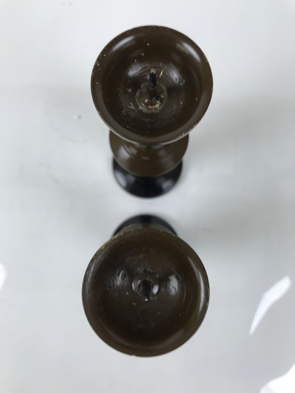 Japanese Buddhist Altar Fitting Metal Candle Stand Vtg Shokudai 2pc Brown BA745
