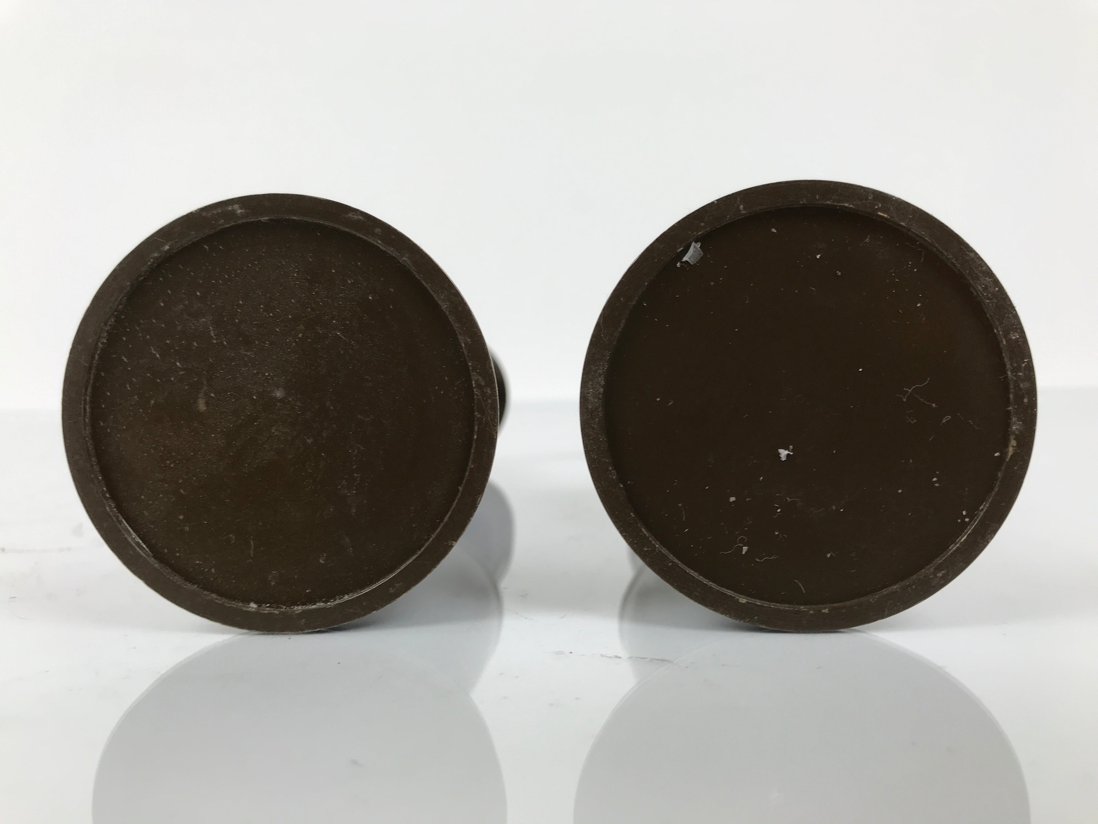 Japanese Buddhist Altar Fitting Metal Candle Stand Vtg Shokudai 2pc Brown BA745