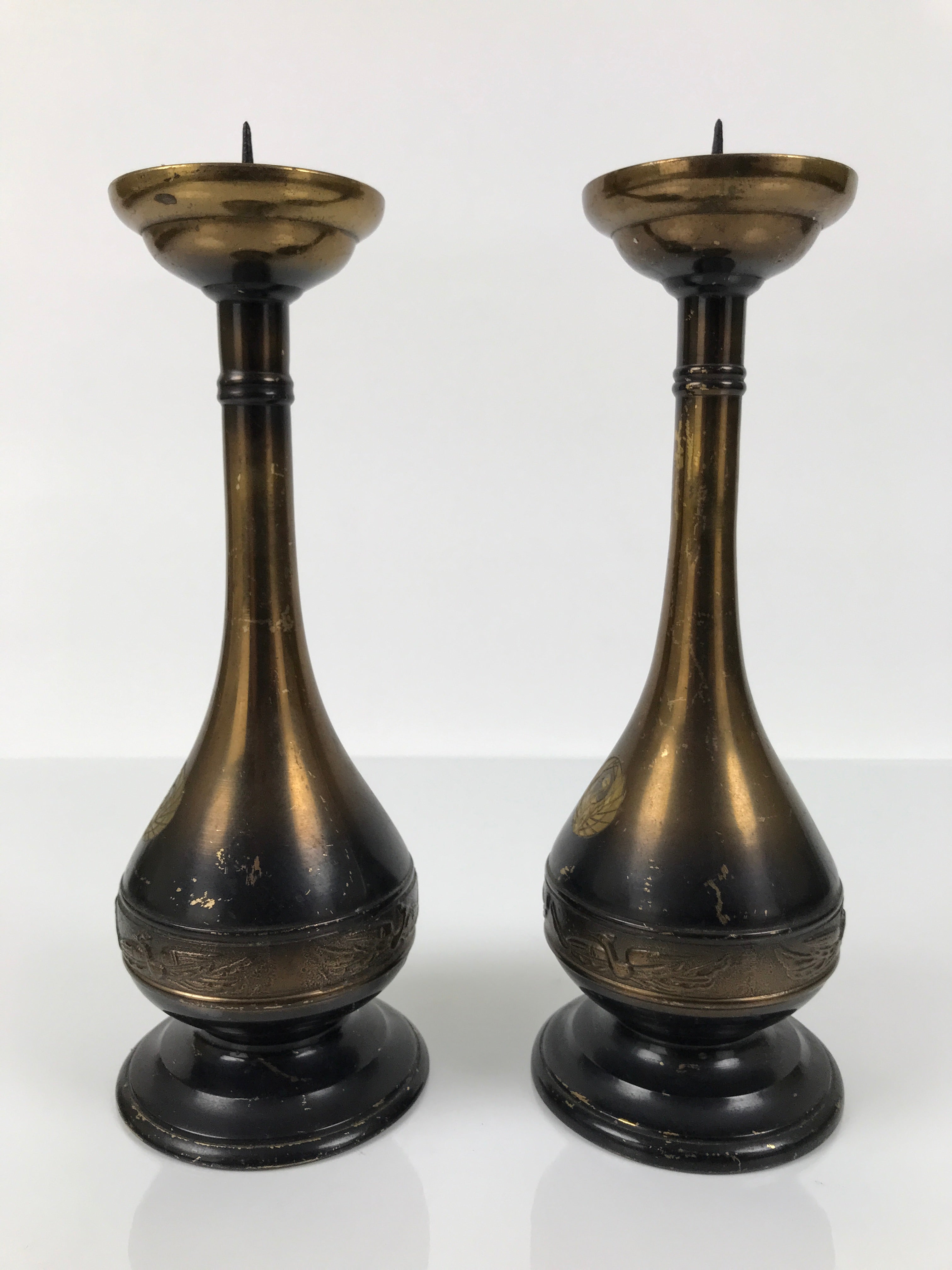 Japanese Buddhist Altar Fitting Metal Candle Stand Vtg Shokudai 2pc Crane BA747