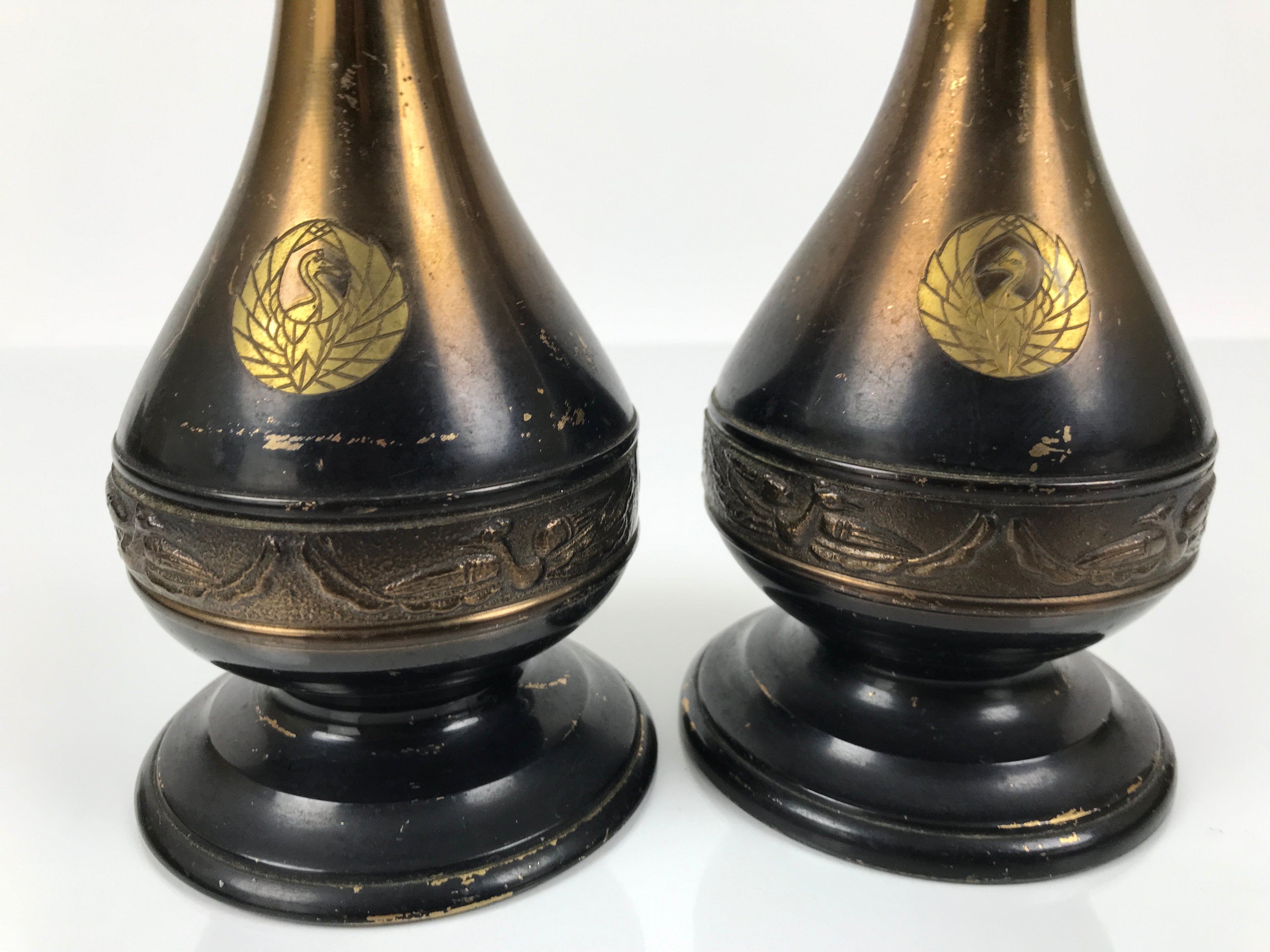 Japanese Buddhist Altar Fitting Metal Candle Stand Vtg Shokudai 2pc Crane BA747