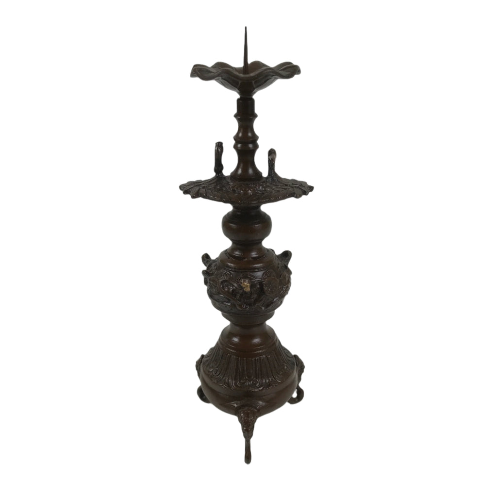 Japanese Buddhist Altar Fitting Metal Candle Stand Vtg Shokudai Bird Brown BA677