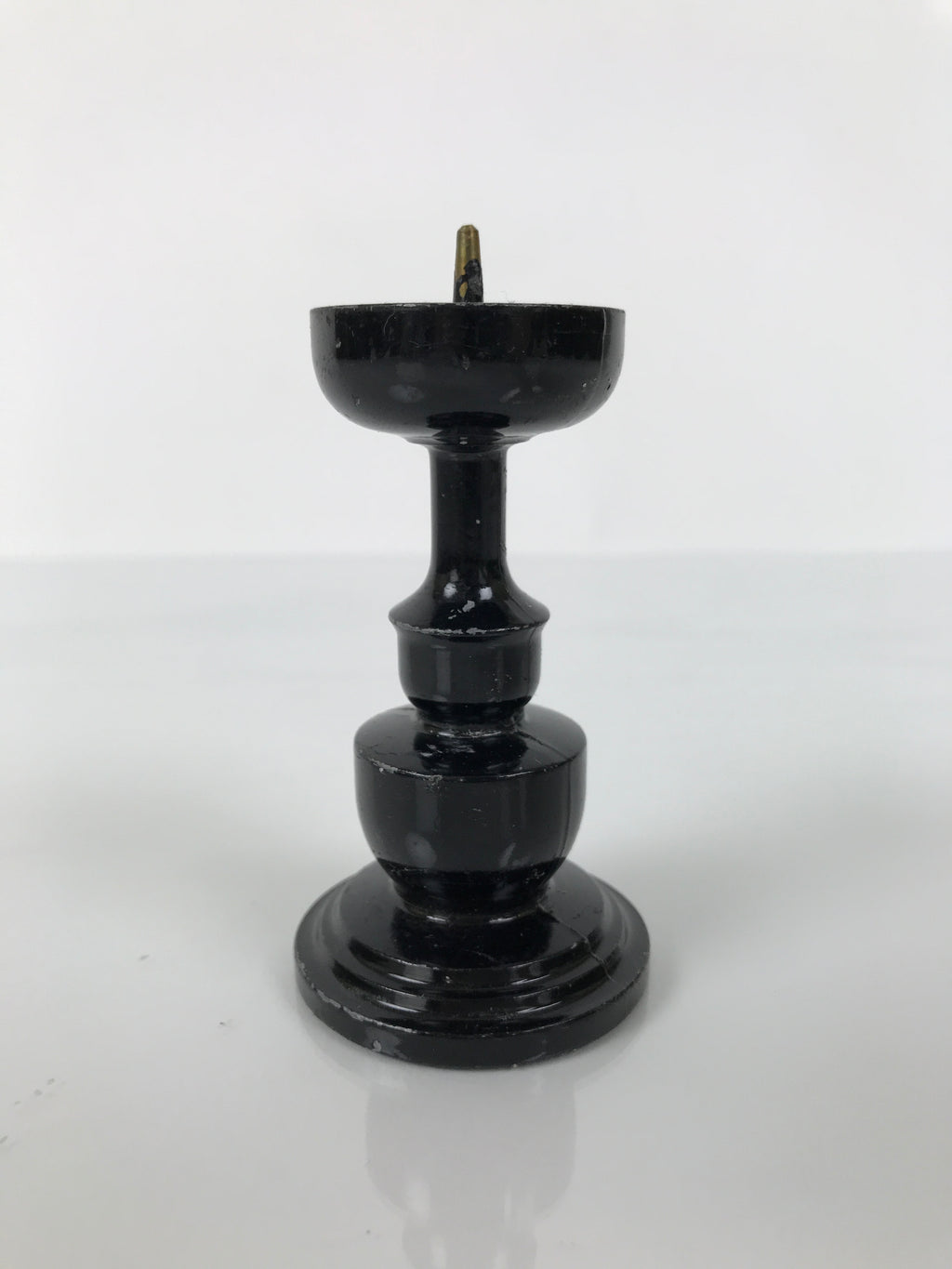 Japanese Buddhist Altar Fitting Metal Candle Stand Vtg Shokudai Black BA740