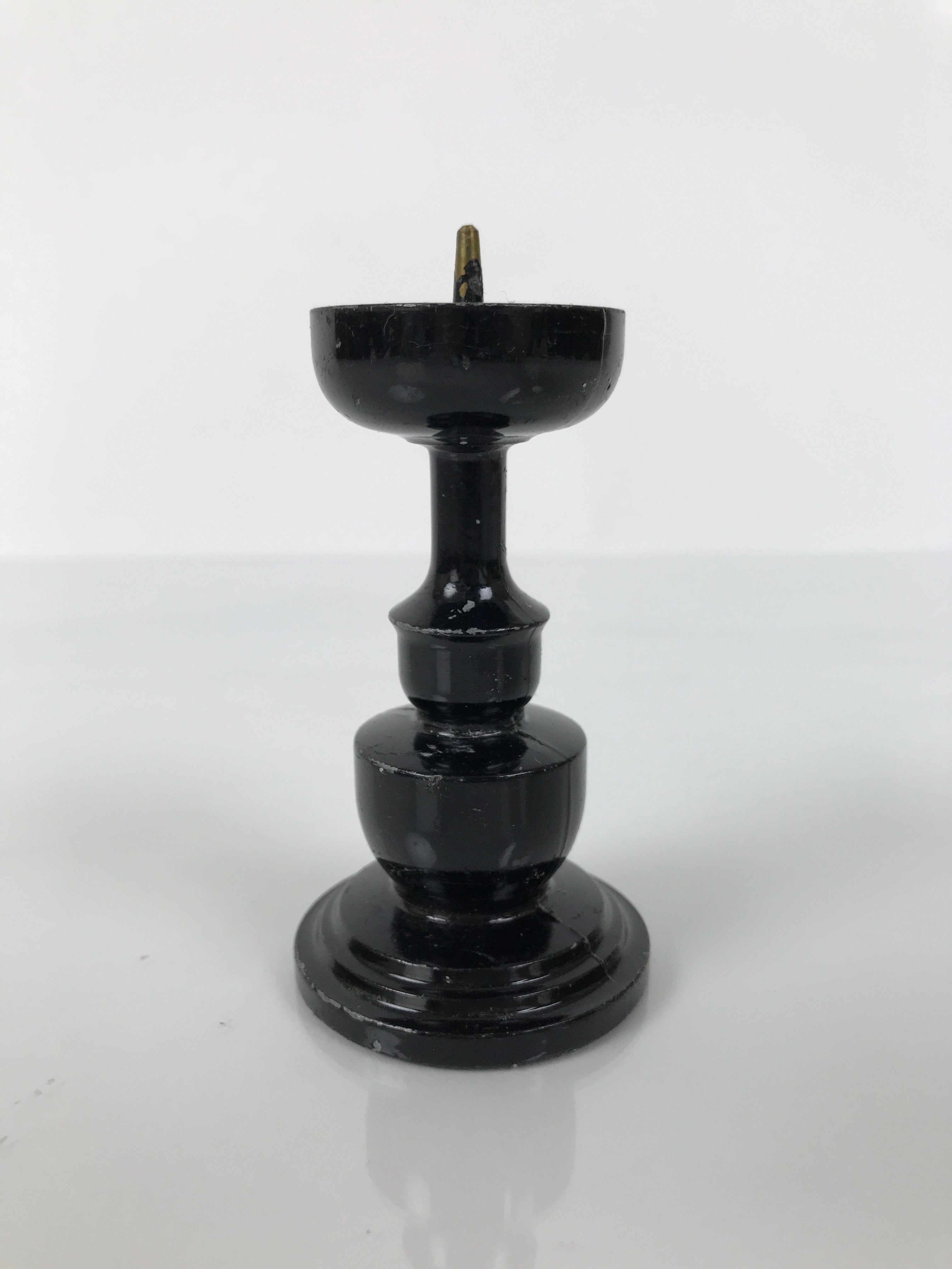 Japanese Buddhist Altar Fitting Metal Candle Stand Vtg Shokudai Black BA740