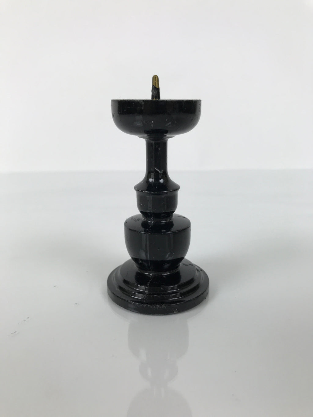 Japanese Buddhist Altar Fitting Metal Candle Stand Vtg Shokudai Black BA740
