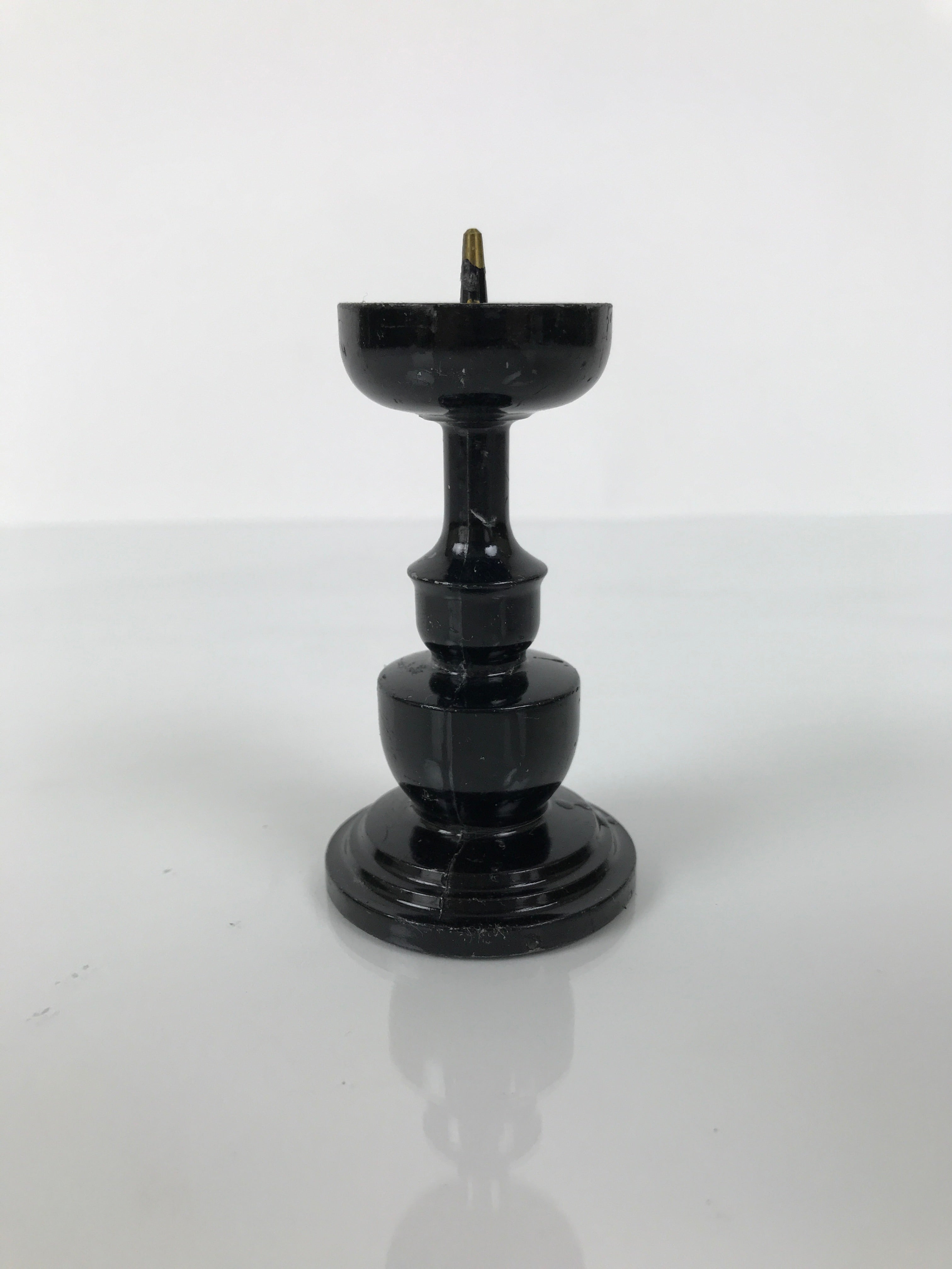 Japanese Buddhist Altar Fitting Metal Candle Stand Vtg Shokudai Black BA740