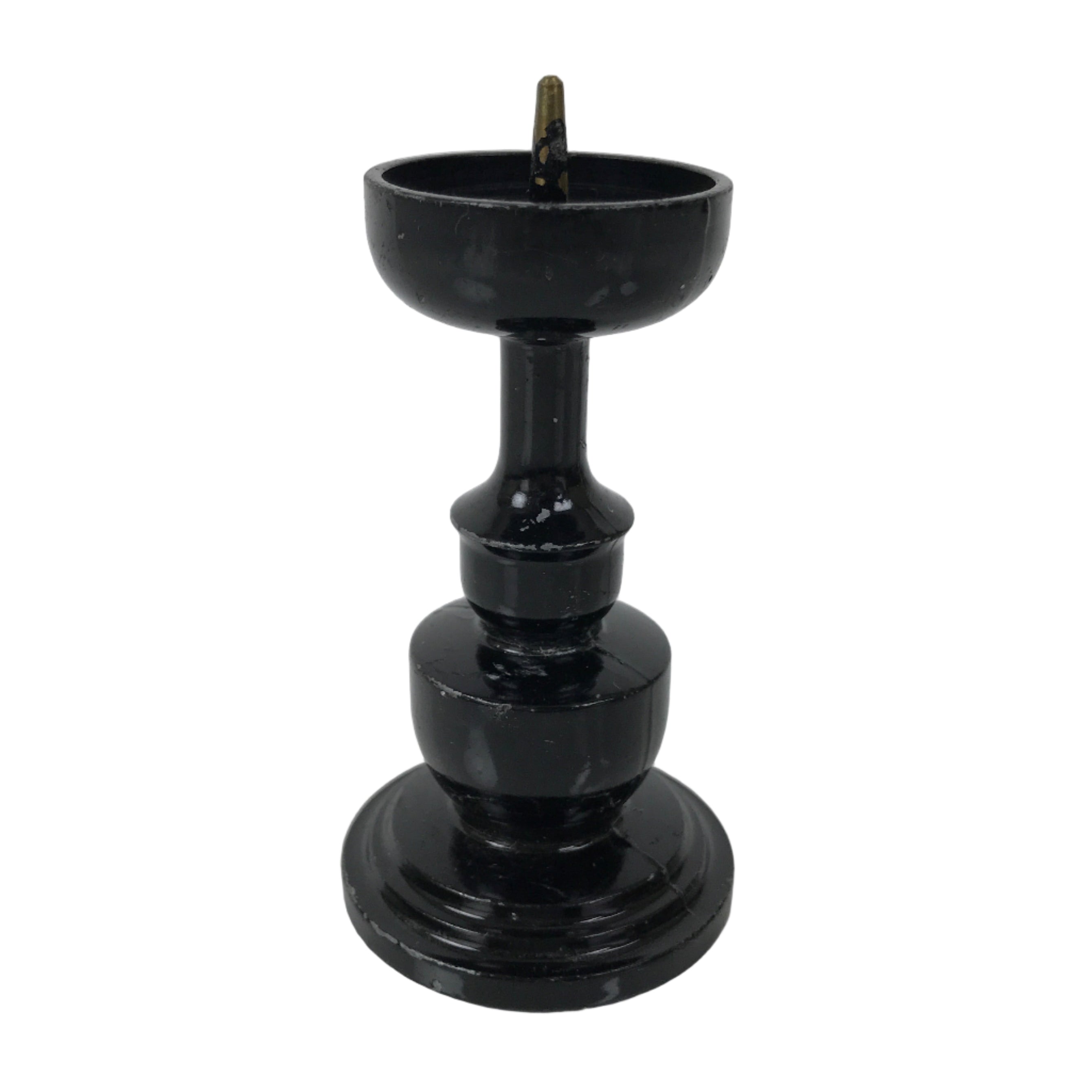Japanese Buddhist Altar Fitting Metal Candle Stand Vtg Shokudai Black BA740