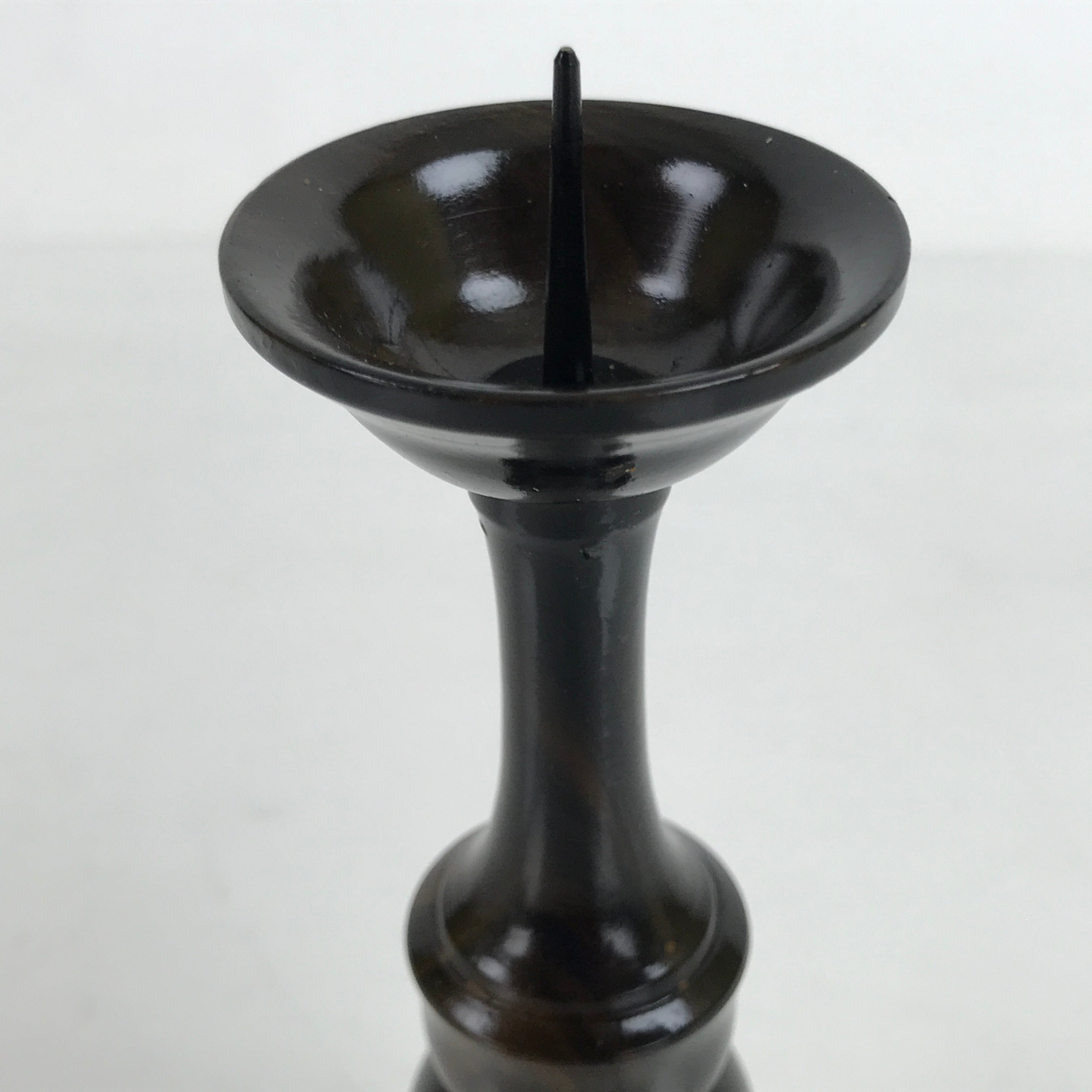 Japanese Buddhist Altar Fitting Metal Candle Stand Vtg Shokudai Brown BA388