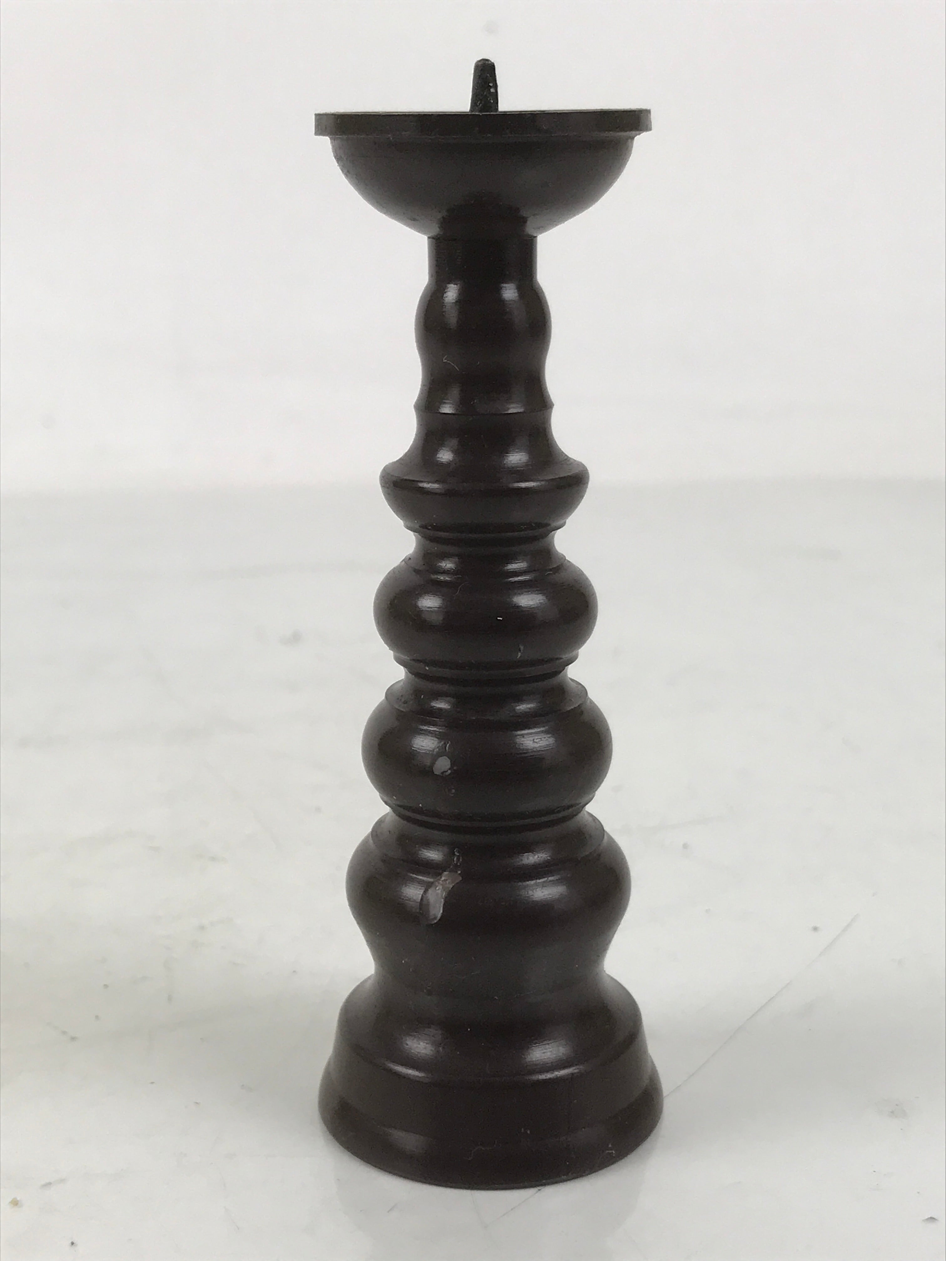 Japanese Buddhist Altar Fitting Metal Candle Stand Vtg Shokudai Brown BA659