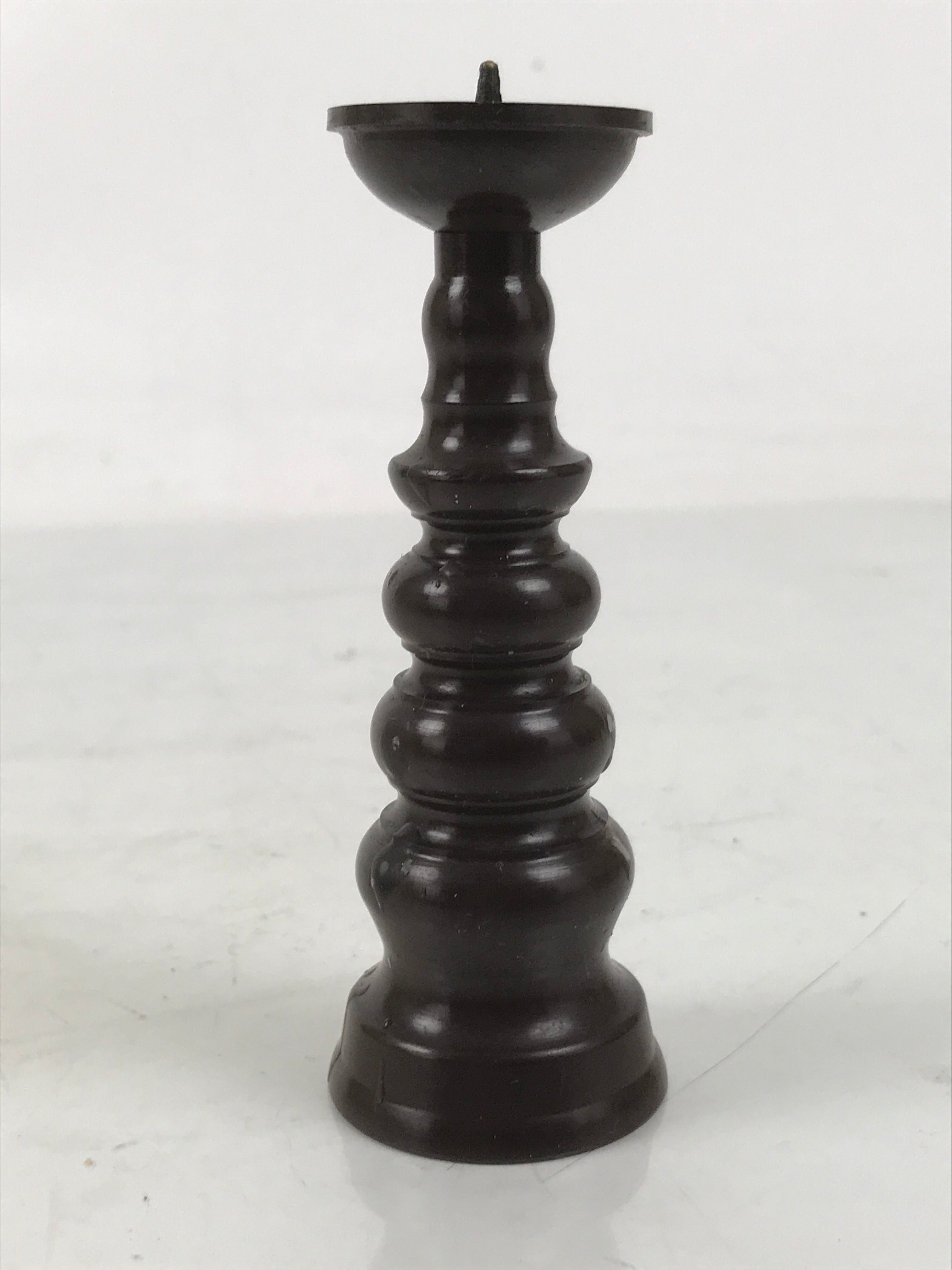 Japanese Buddhist Altar Fitting Metal Candle Stand Vtg Shokudai Brown BA659