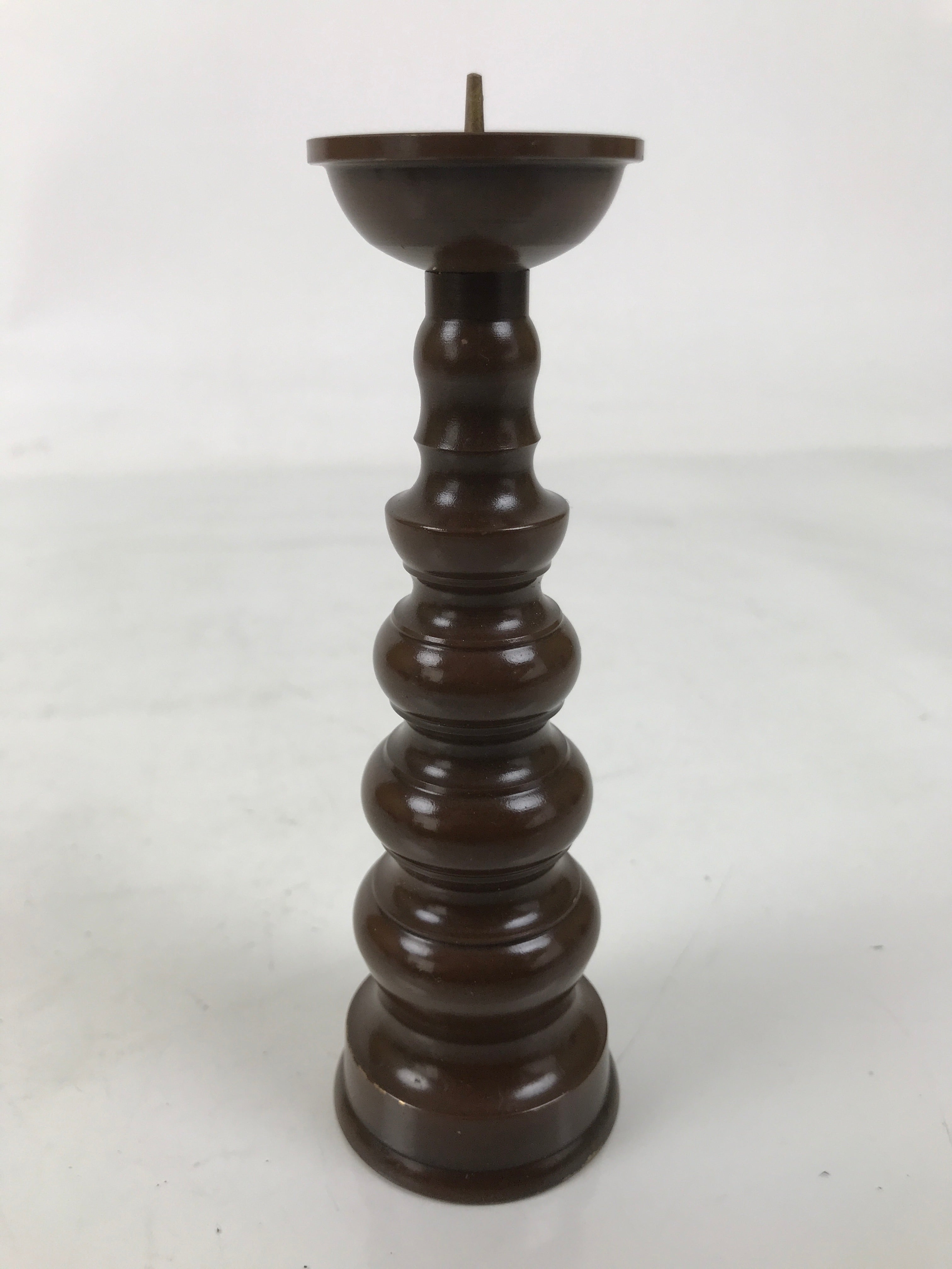 Japanese Buddhist Altar Fitting Metal Candle Stand Vtg Shokudai Brown BA676