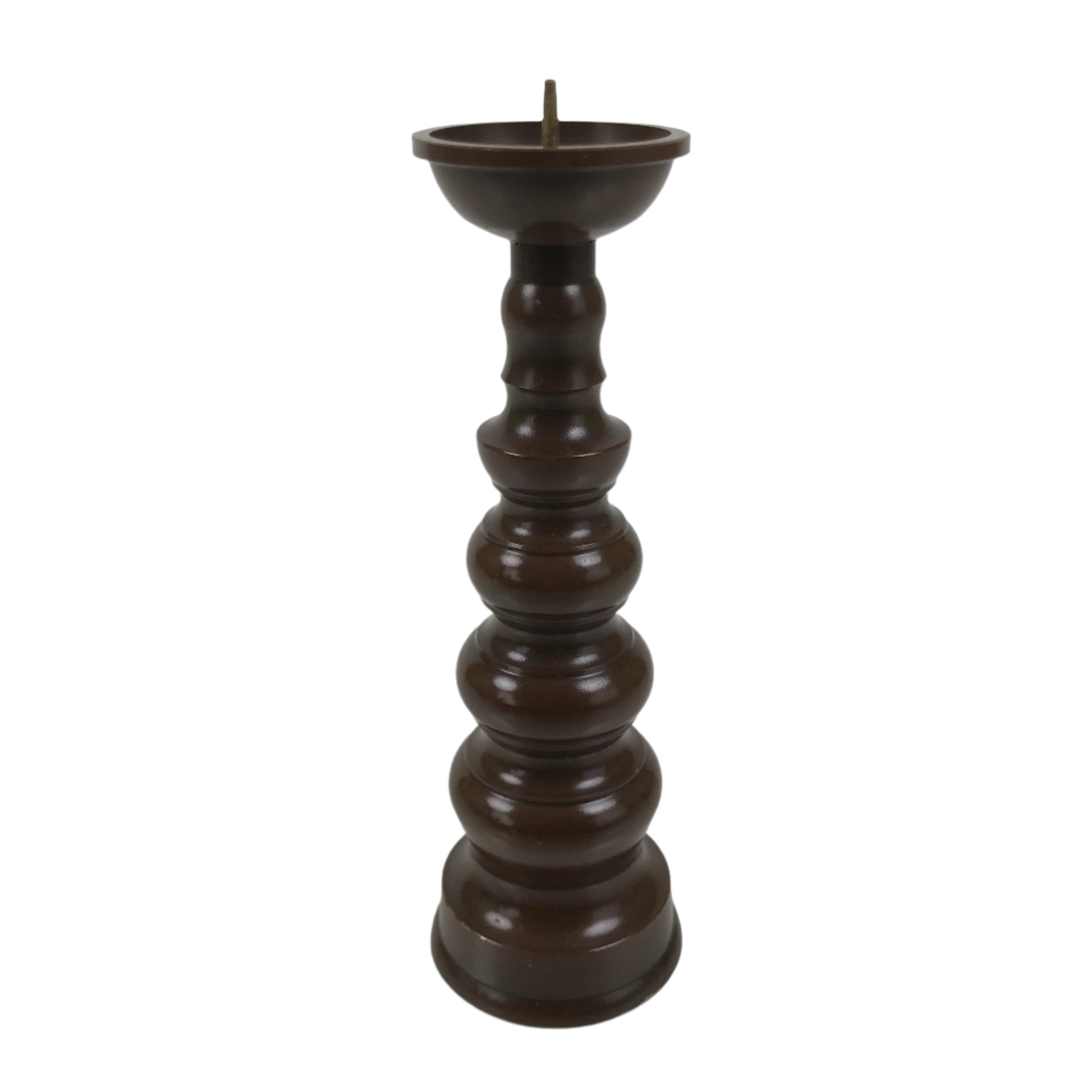Japanese Buddhist Altar Fitting Metal Candle Stand Vtg Shokudai Brown BA676