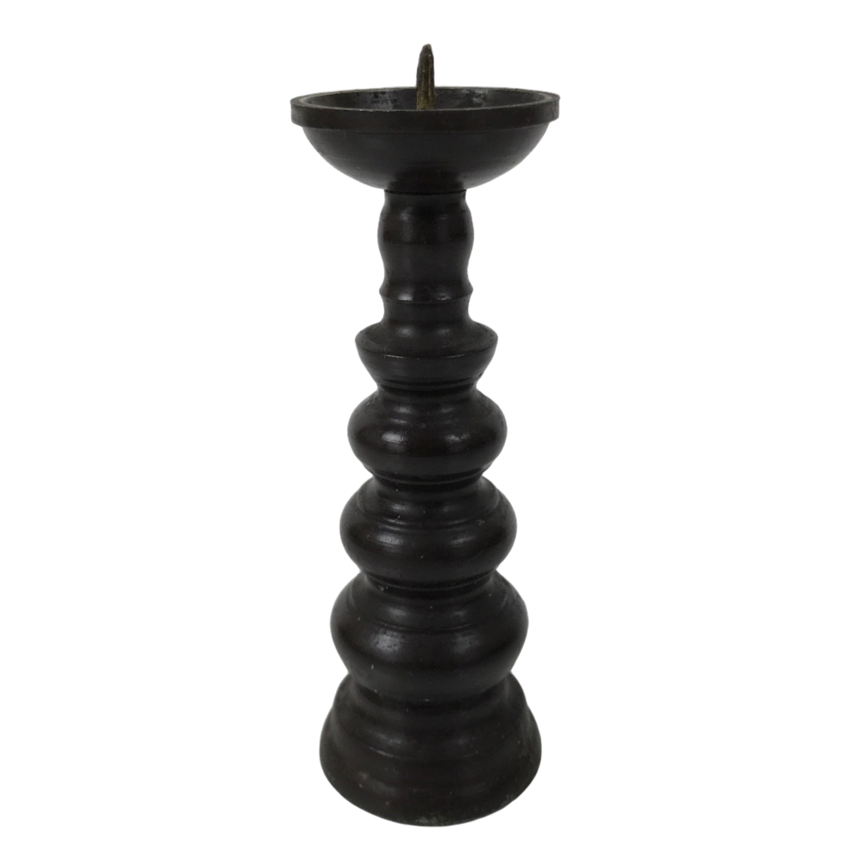 Japanese Buddhist Altar Fitting Metal Candle Stand Vtg Shokudai Brown BA741