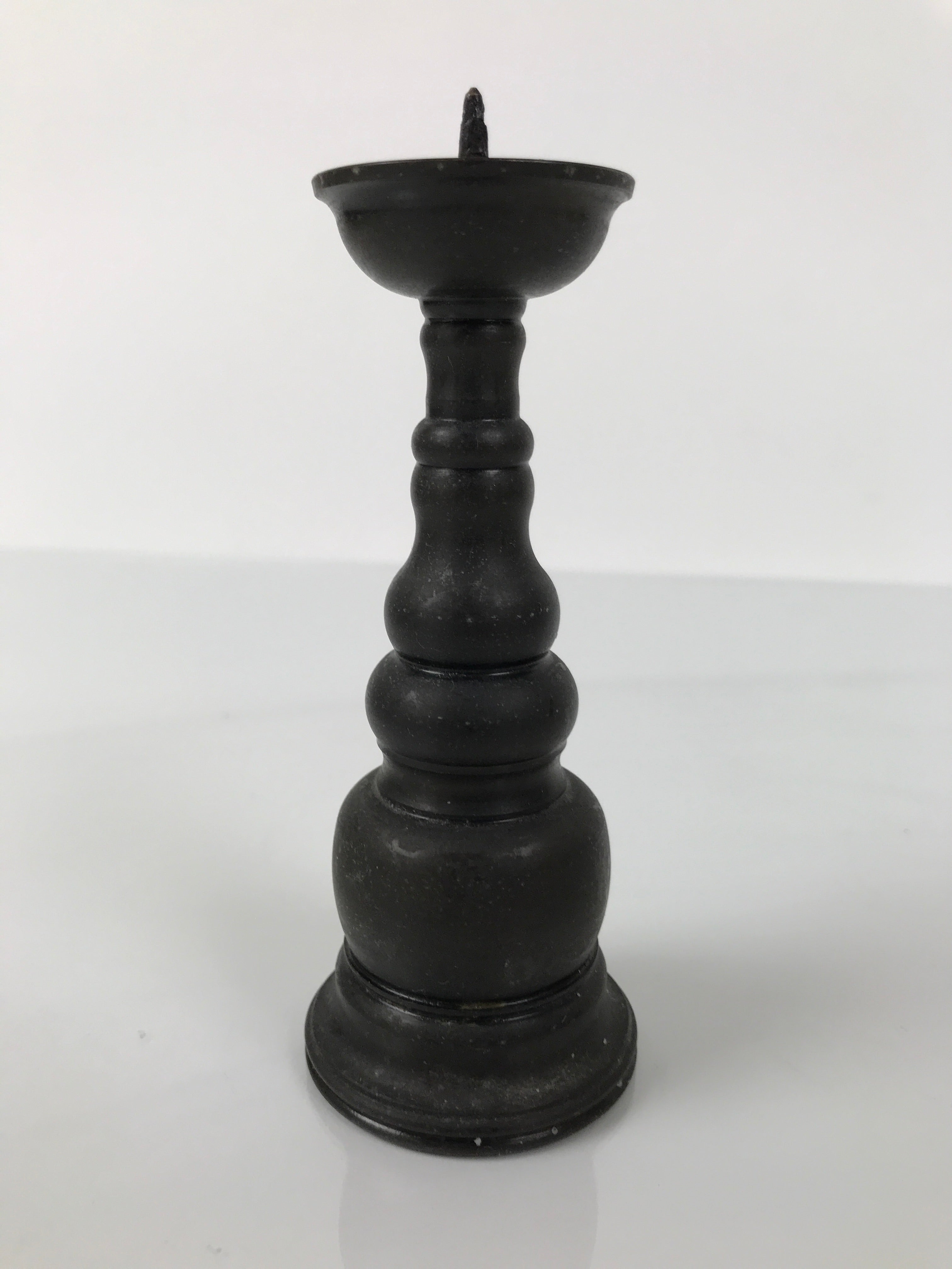 Japanese Buddhist Altar Fitting Metal Candle Stand Vtg Shokudai Brown BA772