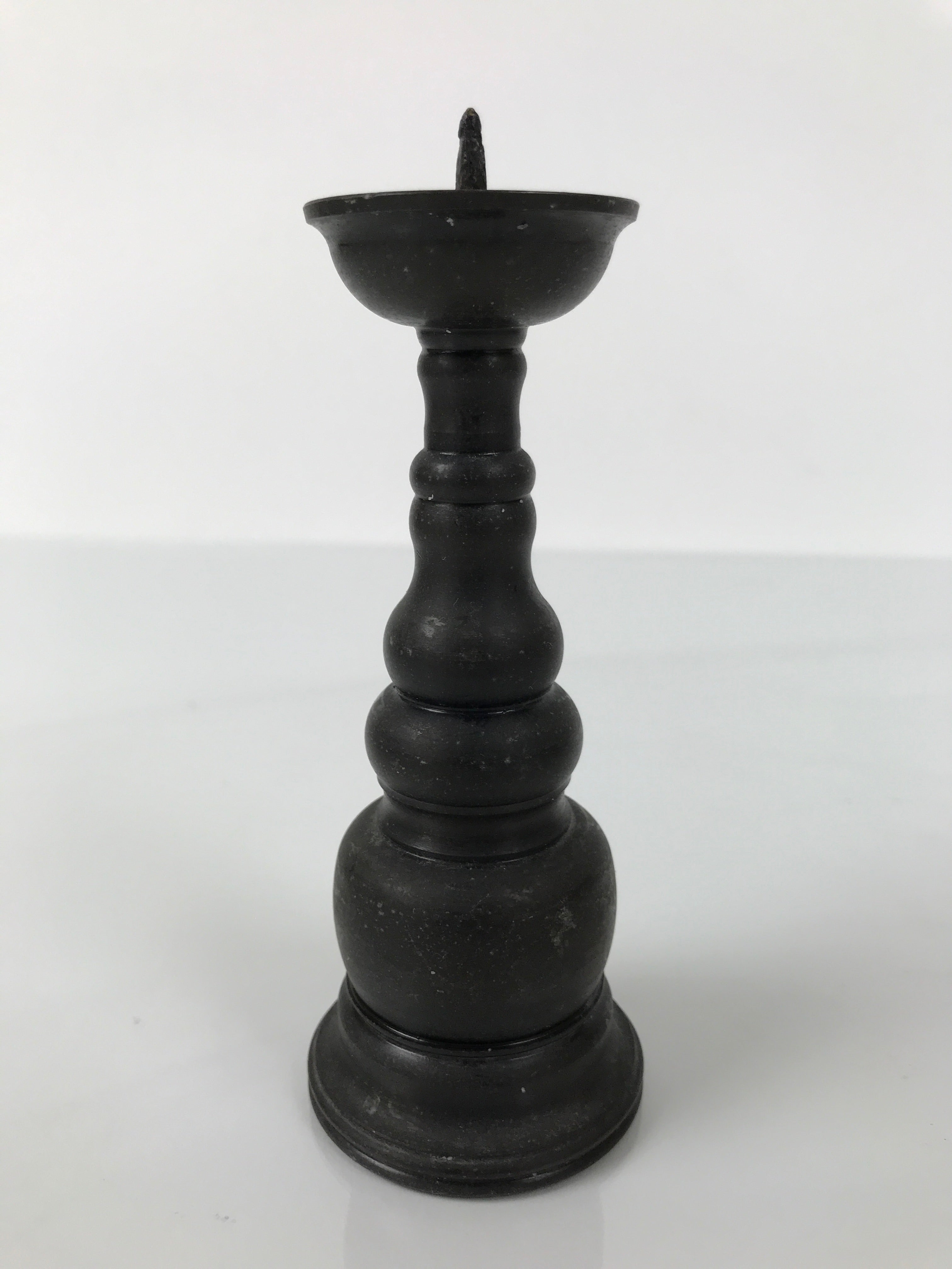 Japanese Buddhist Altar Fitting Metal Candle Stand Vtg Shokudai Brown BA772