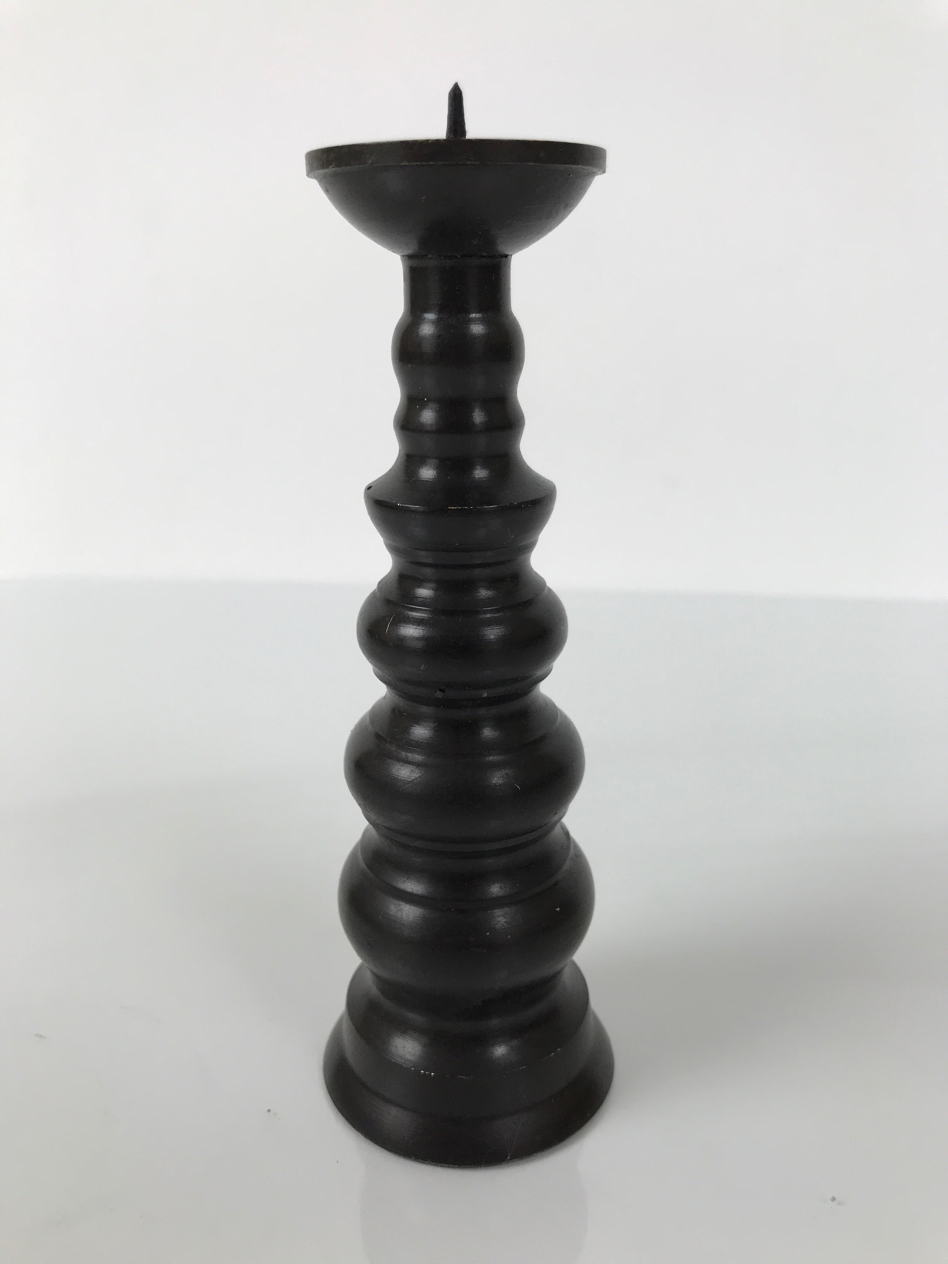 Japanese Buddhist Altar Fitting Metal Candle Stand Vtg Shokudai Brown BA775