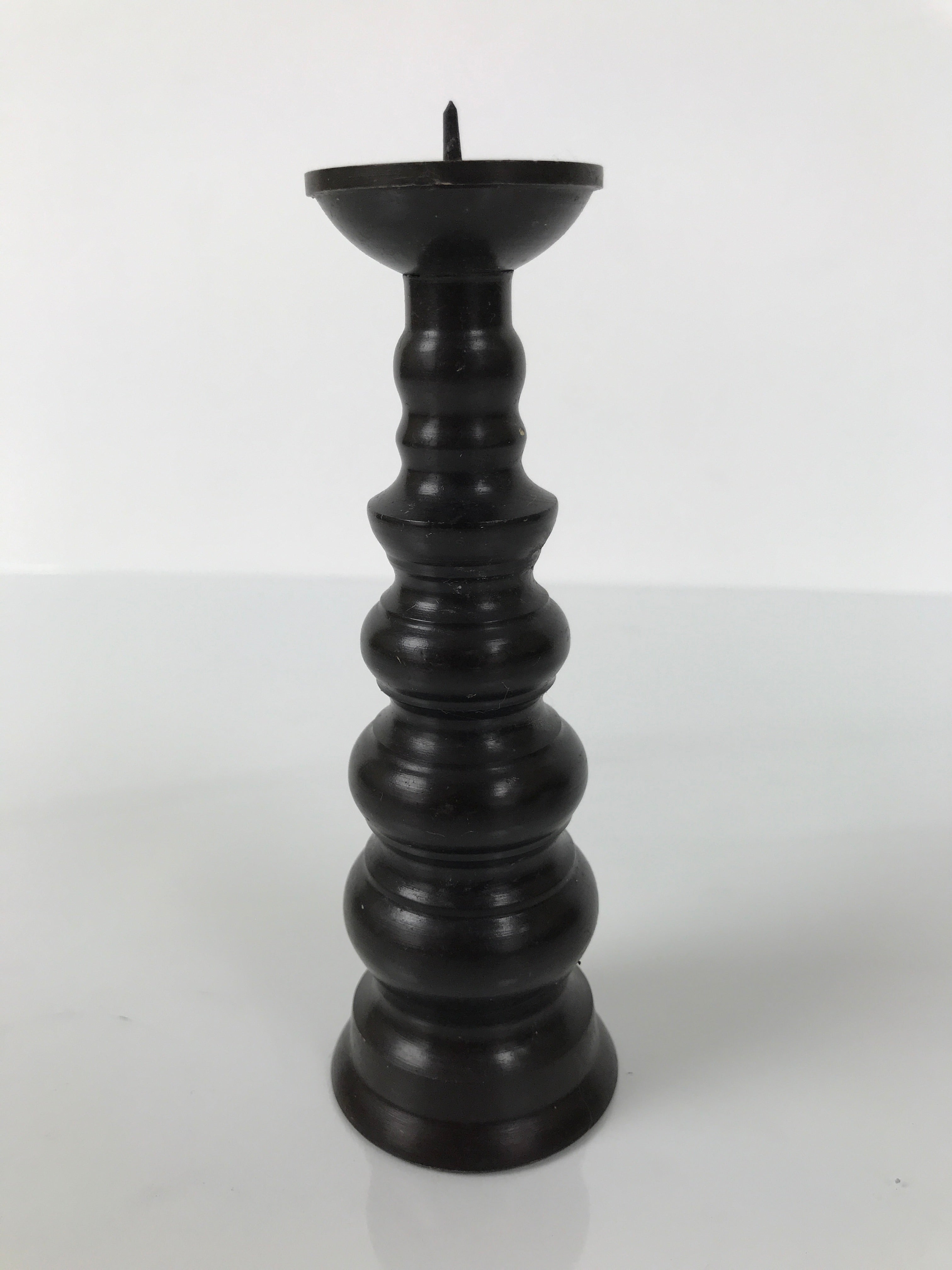 Japanese Buddhist Altar Fitting Metal Candle Stand Vtg Shokudai Brown BA775