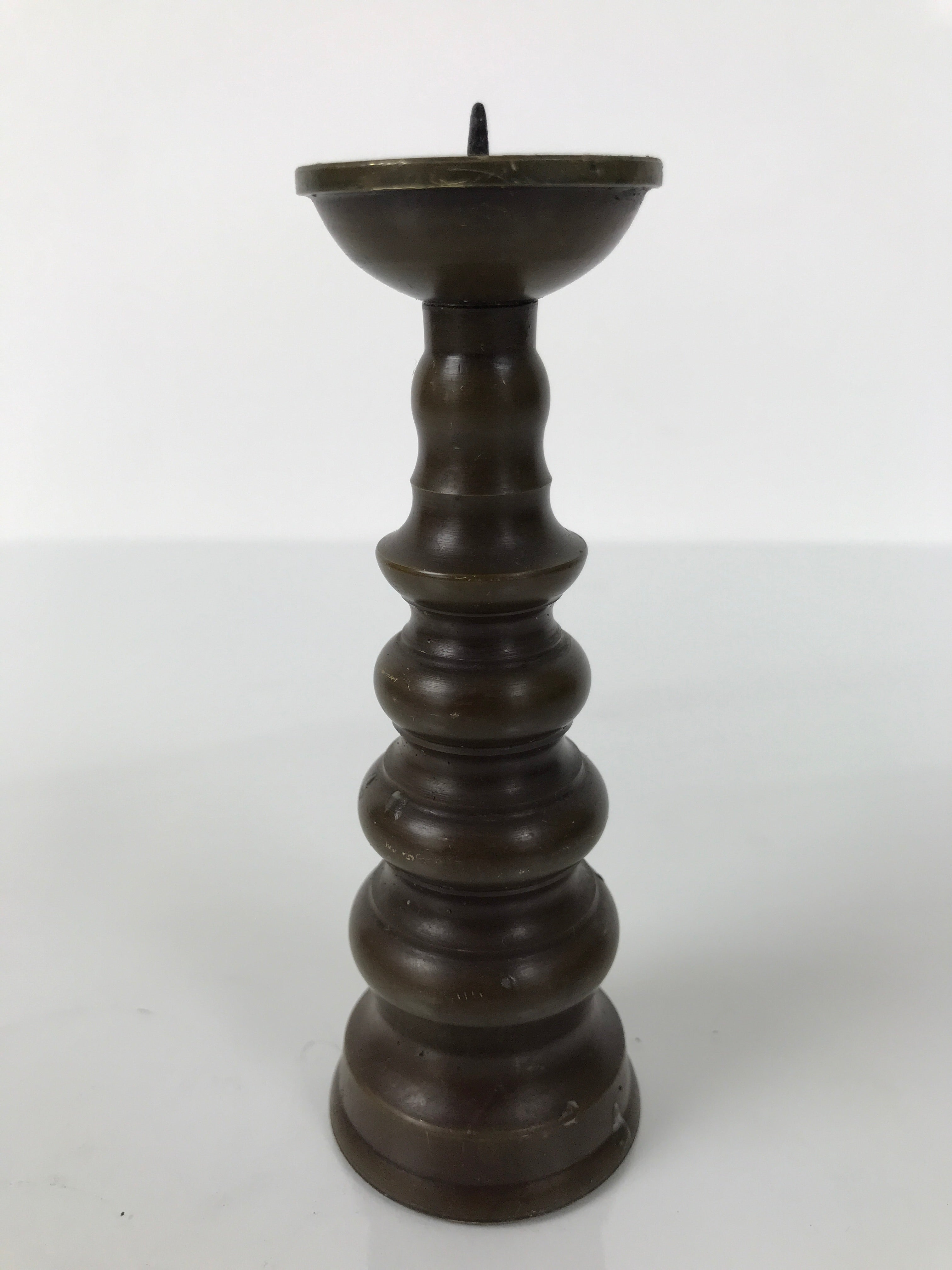 Japanese Buddhist Altar Fitting Metal Candle Stand Vtg Shokudai Brown BA784
