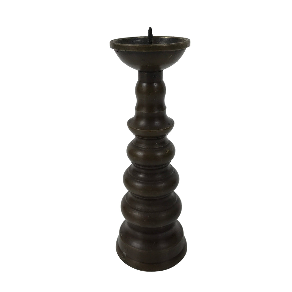Japanese Buddhist Altar Fitting Metal Candle Stand Vtg Shokudai Brown BA784