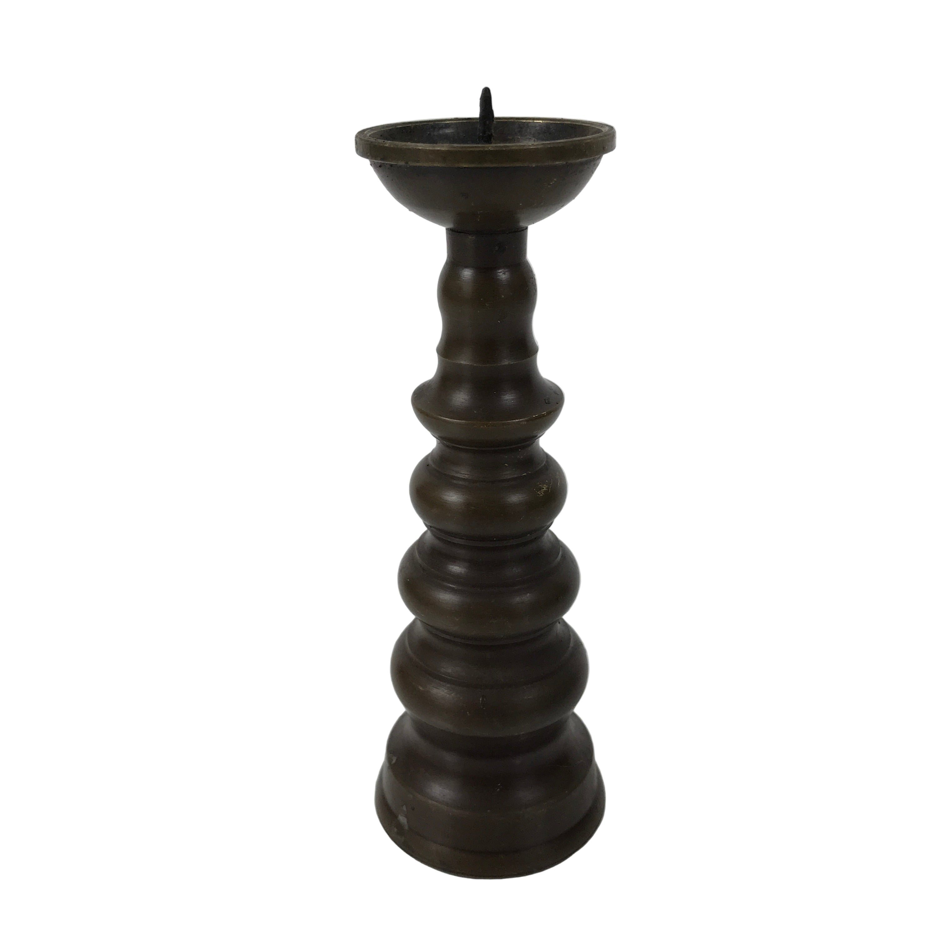 Japanese Buddhist Altar Fitting Metal Candle Stand Vtg Shokudai Brown BA784