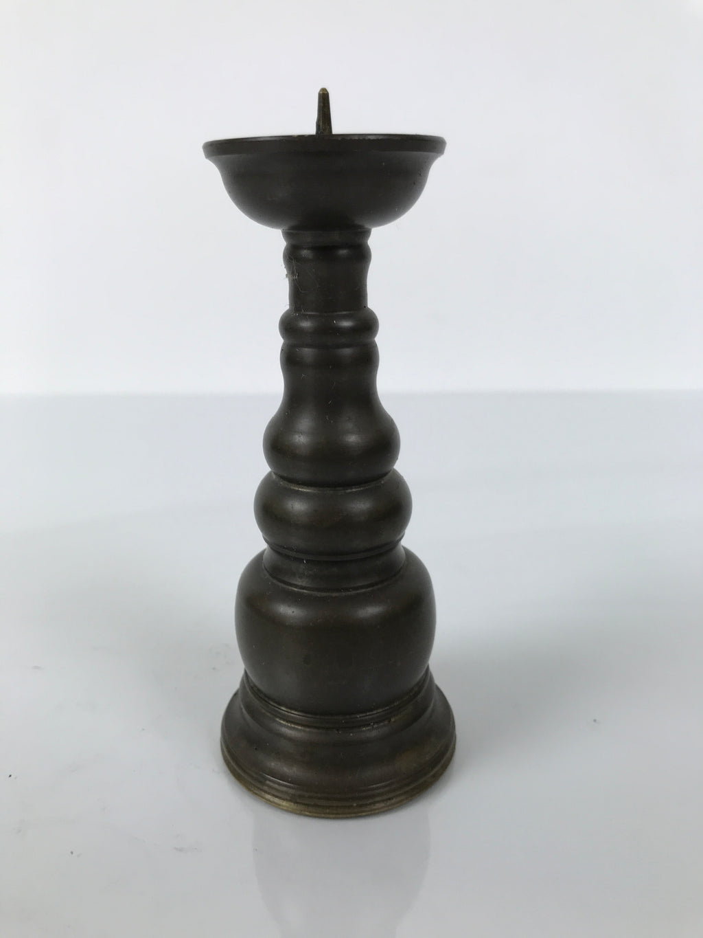 Japanese Buddhist Altar Fitting Metal Candle Stand Vtg Shokudai Brown BA785