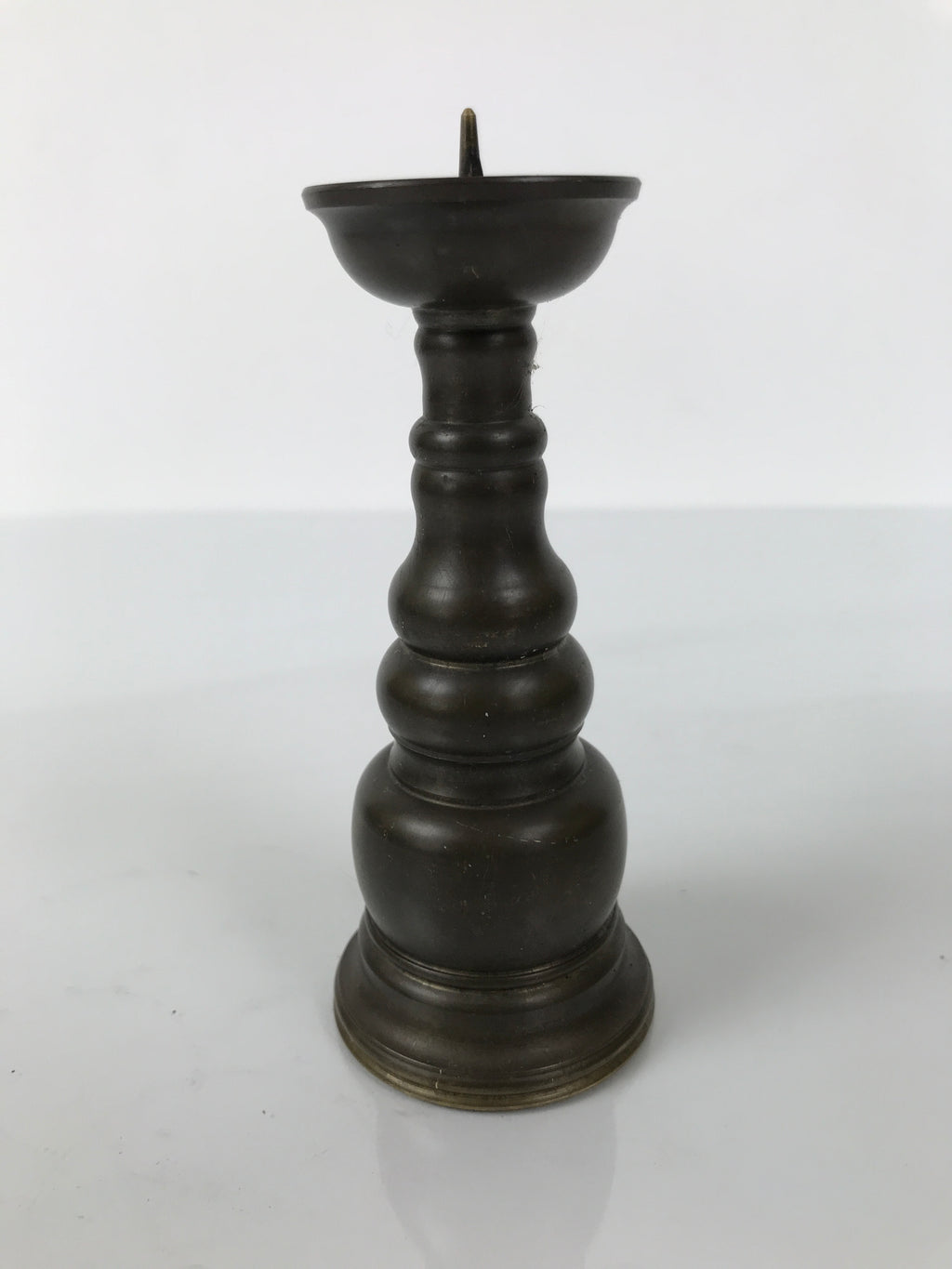 Japanese Buddhist Altar Fitting Metal Candle Stand Vtg Shokudai Brown BA785
