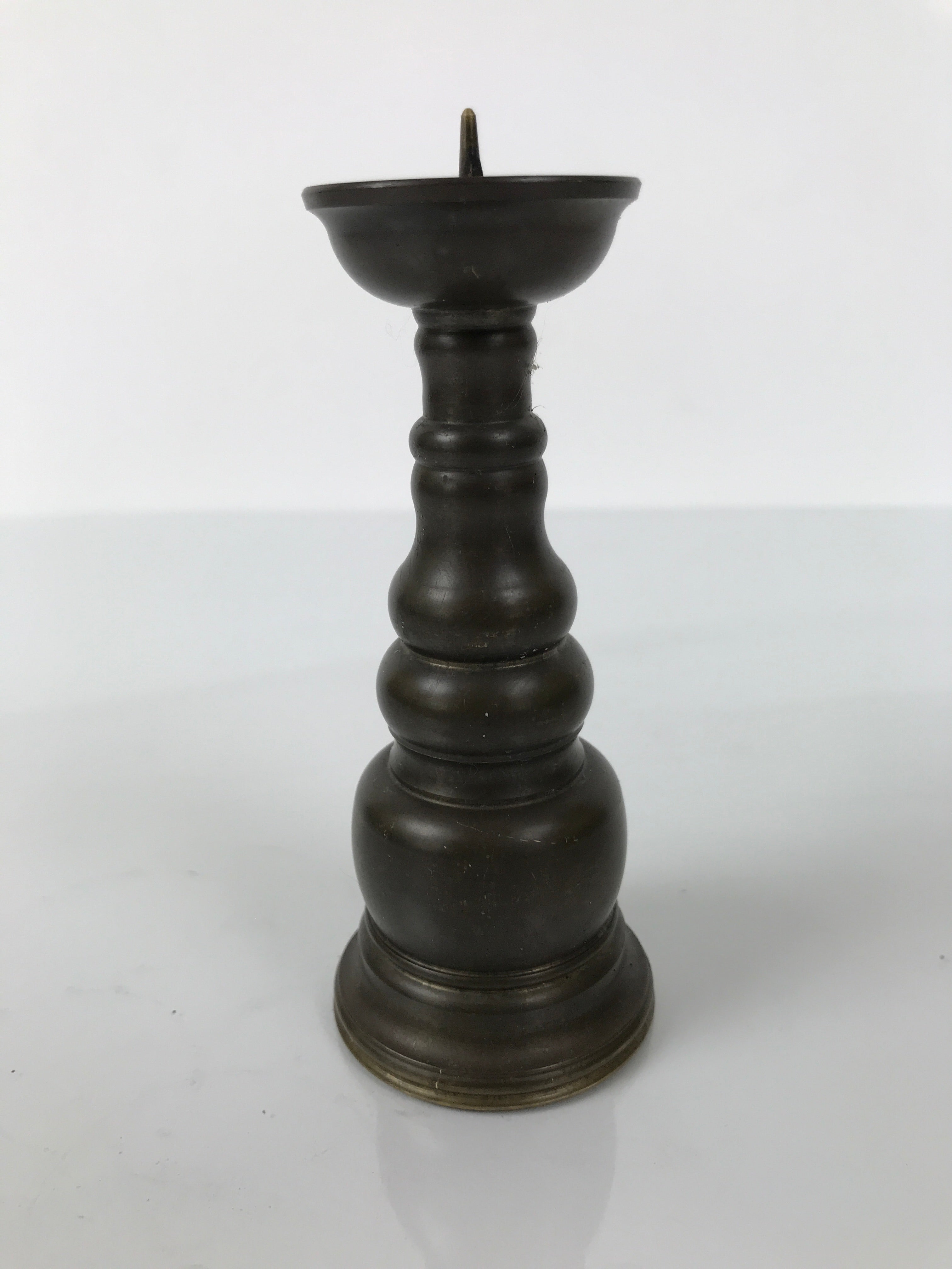 Japanese Buddhist Altar Fitting Metal Candle Stand Vtg Shokudai Brown BA785