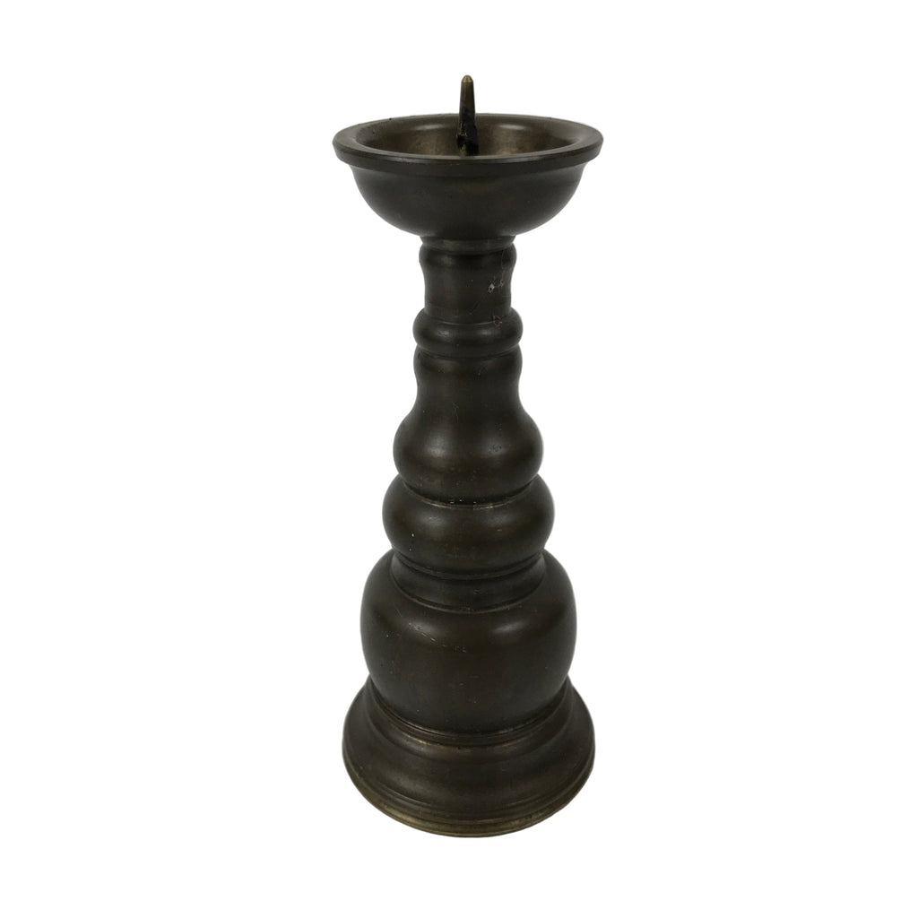 Japanese Buddhist Altar Fitting Metal Candle Stand Vtg Shokudai Brown BA785