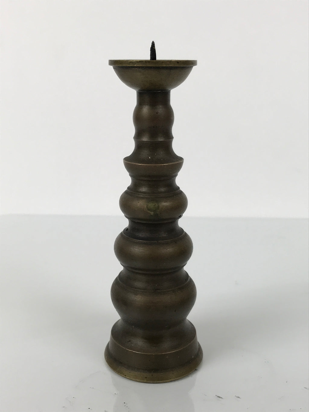 Japanese Buddhist Altar Fitting Metal Candle Stand Vtg Shokudai Brown BA789