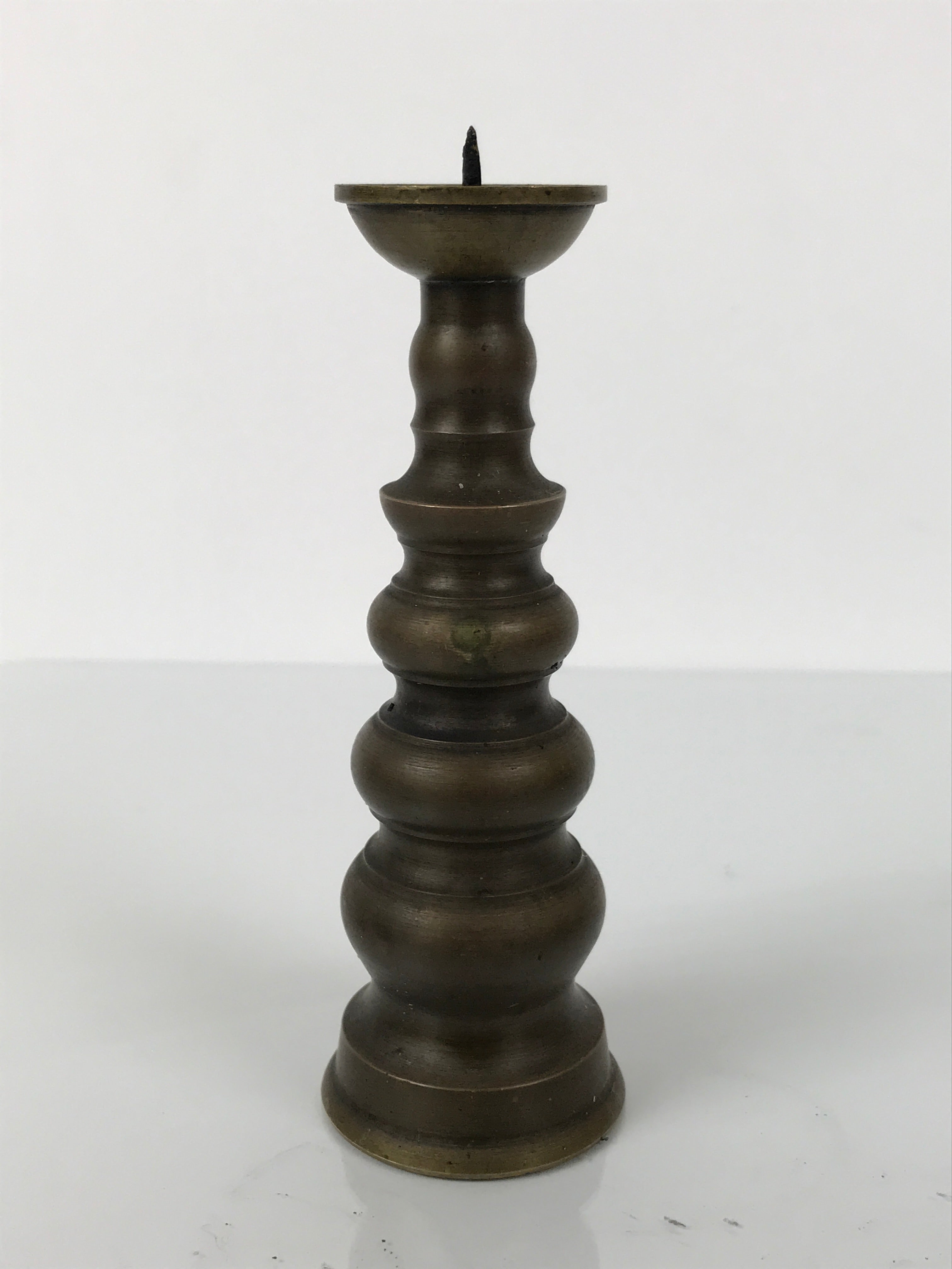 Japanese Buddhist Altar Fitting Metal Candle Stand Vtg Shokudai Brown BA789