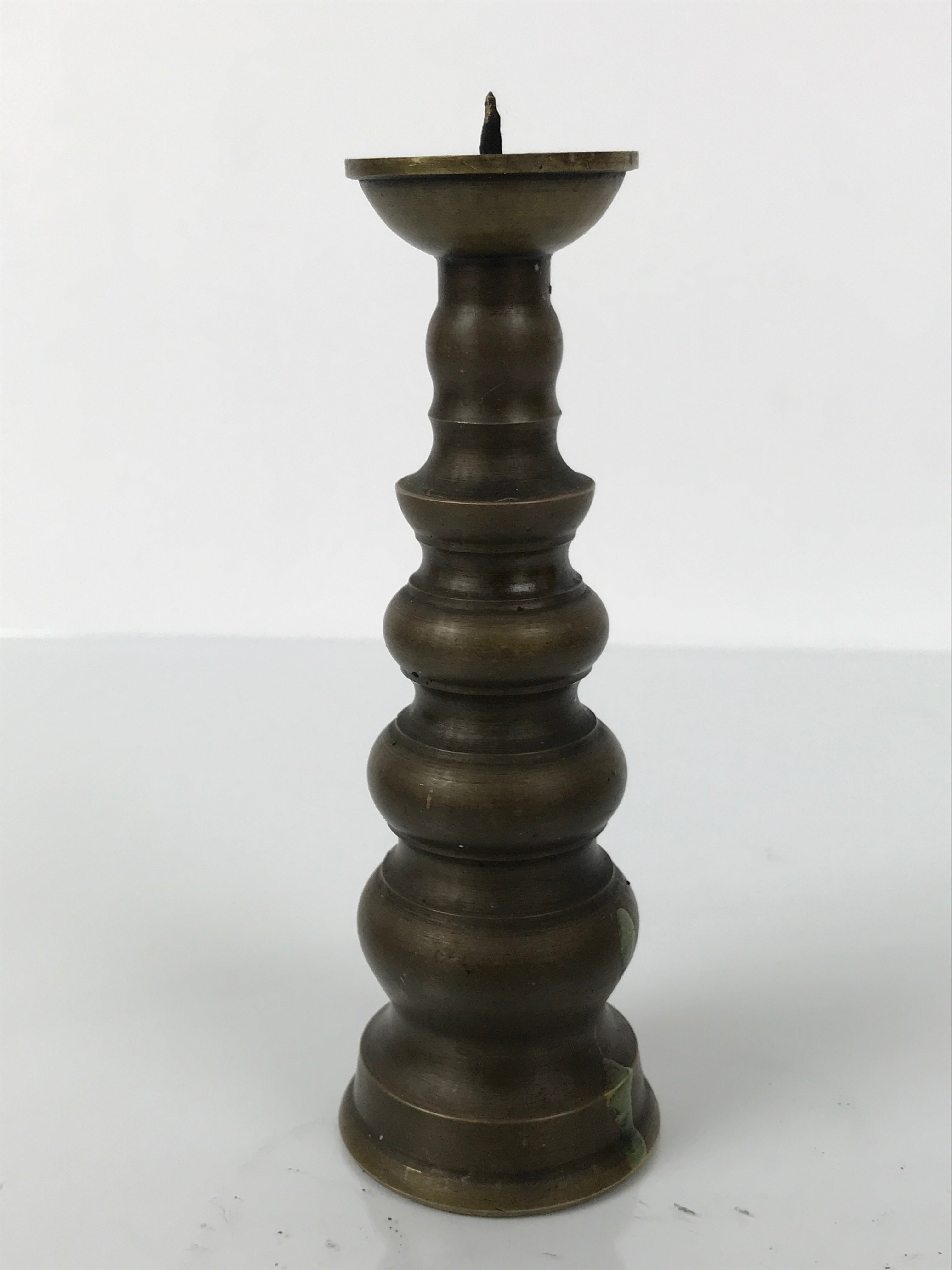 Japanese Buddhist Altar Fitting Metal Candle Stand Vtg Shokudai Brown BA789
