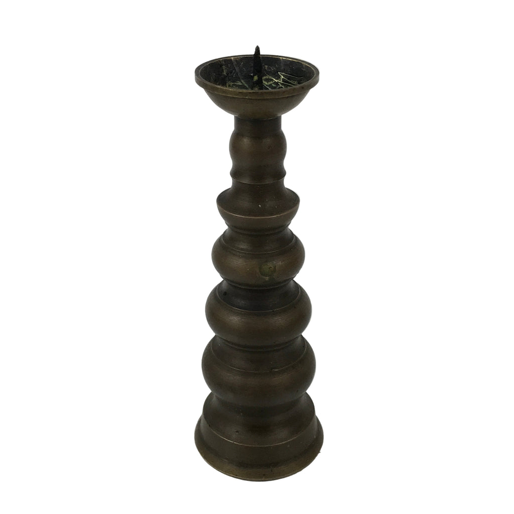 Japanese Buddhist Altar Fitting Metal Candle Stand Vtg Shokudai Brown BA789