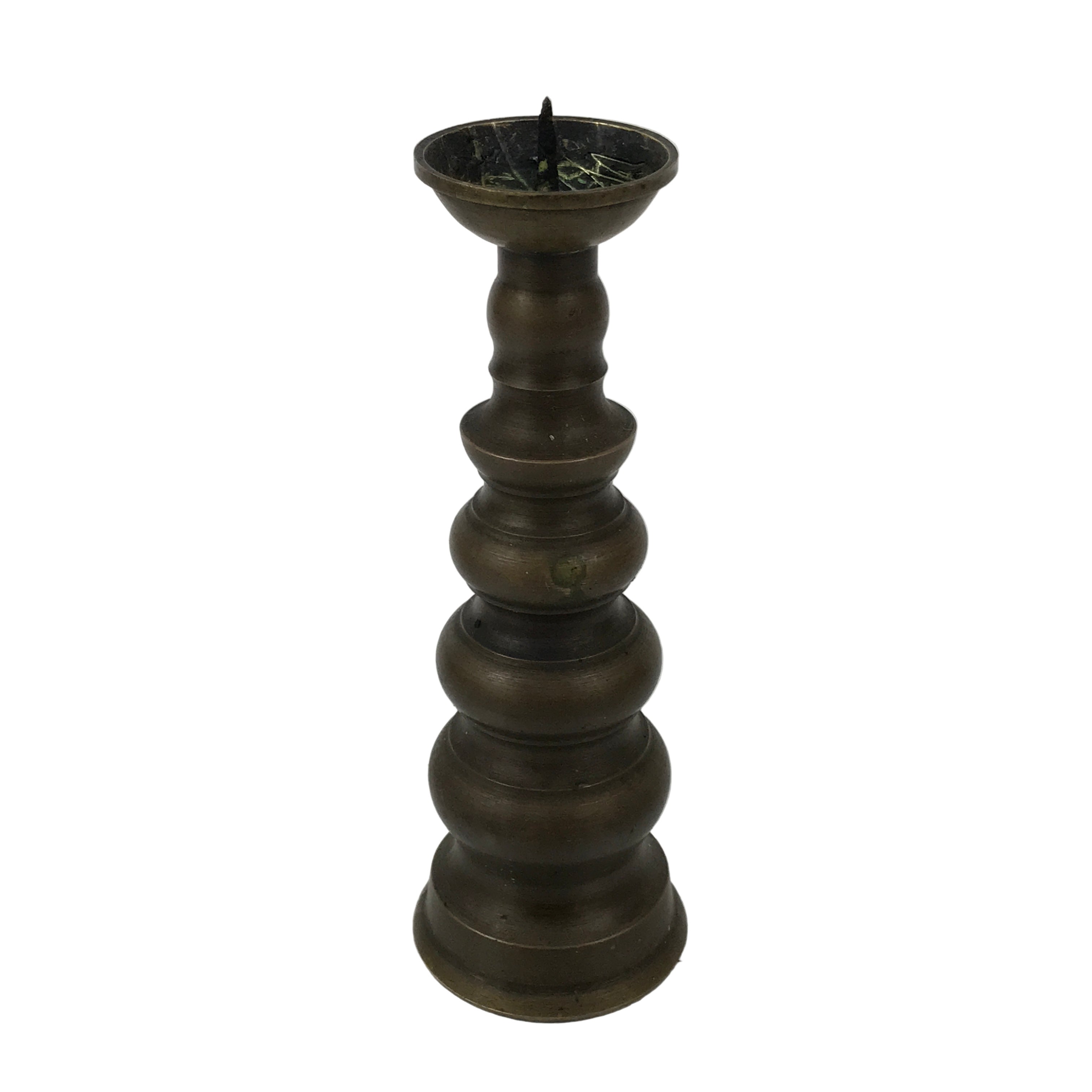 Japanese Buddhist Altar Fitting Metal Candle Stand Vtg Shokudai Brown BA789