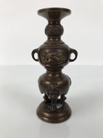 Japanese Buddhist Altar Fitting Metal Candle Stand Vtg Shokudai Brown Bird BA773