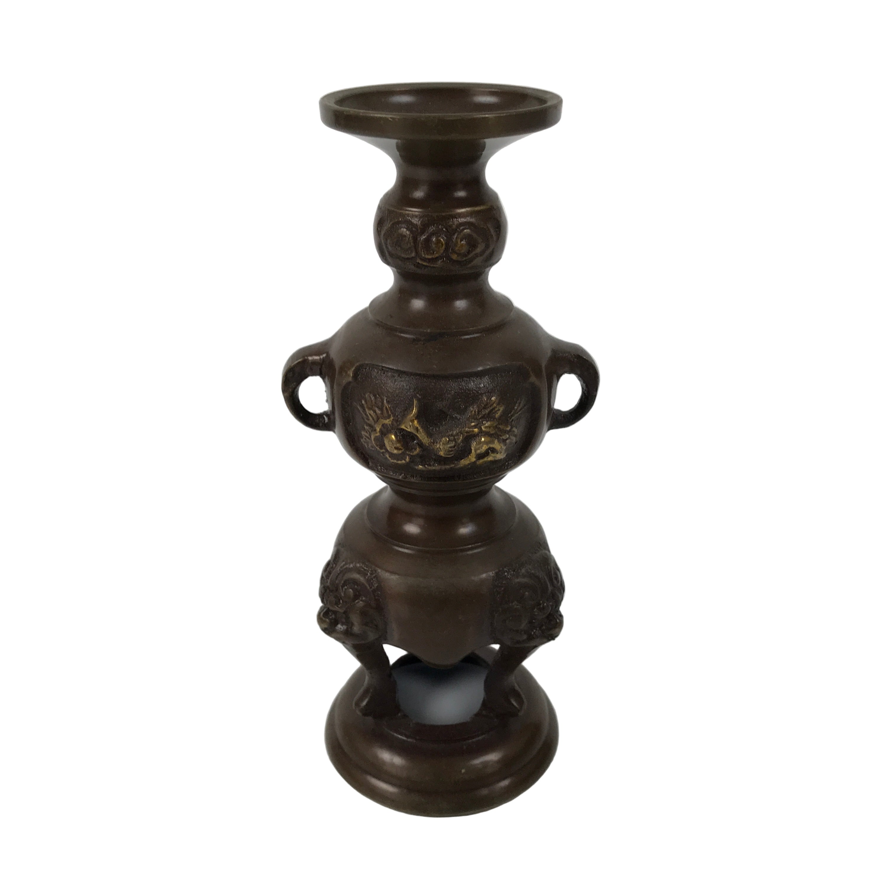 Japanese Buddhist Altar Fitting Metal Candle Stand Vtg Shokudai Brown Bird BA773
