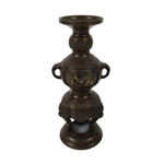 Japanese Buddhist Altar Fitting Metal Candle Stand Vtg Shokudai Brown Bird BA773