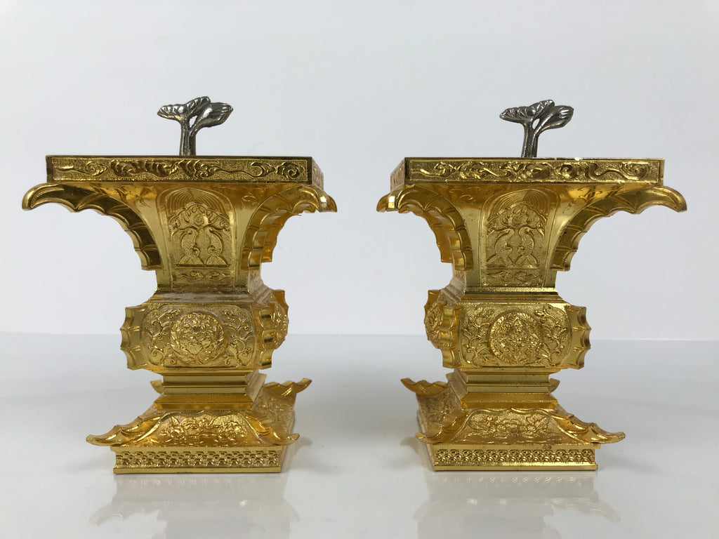 Japanese Buddhist Altar Fitting Metal Flower Vase 2pc Gold Hanatate Insert BA776