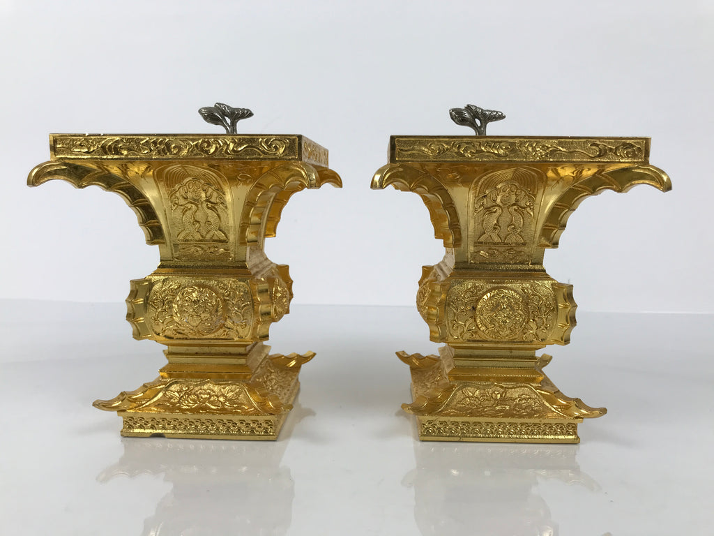 Japanese Buddhist Altar Fitting Metal Flower Vase 2pc Gold Hanatate Insert BA776
