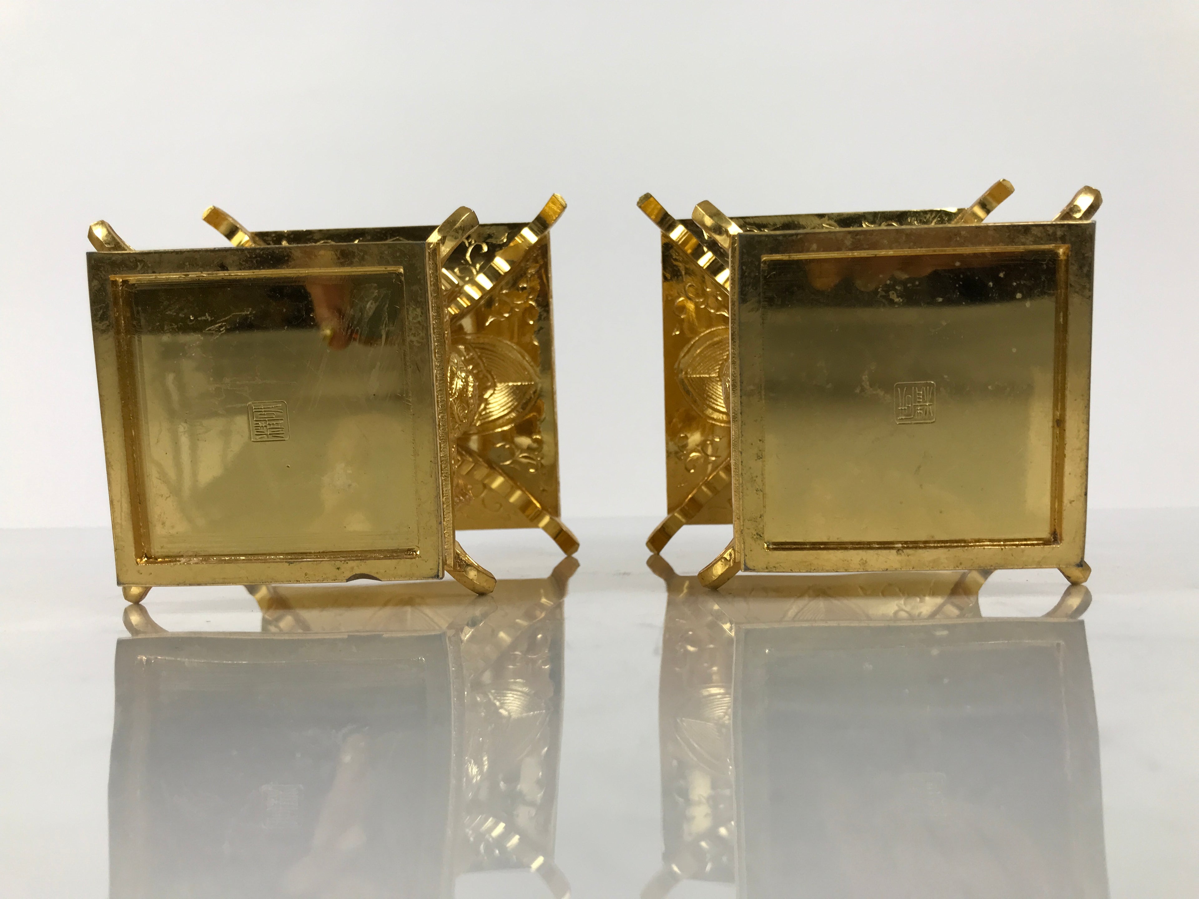 Japanese Buddhist Altar Fitting Metal Flower Vase 2pc Gold Hanatate Insert BA776