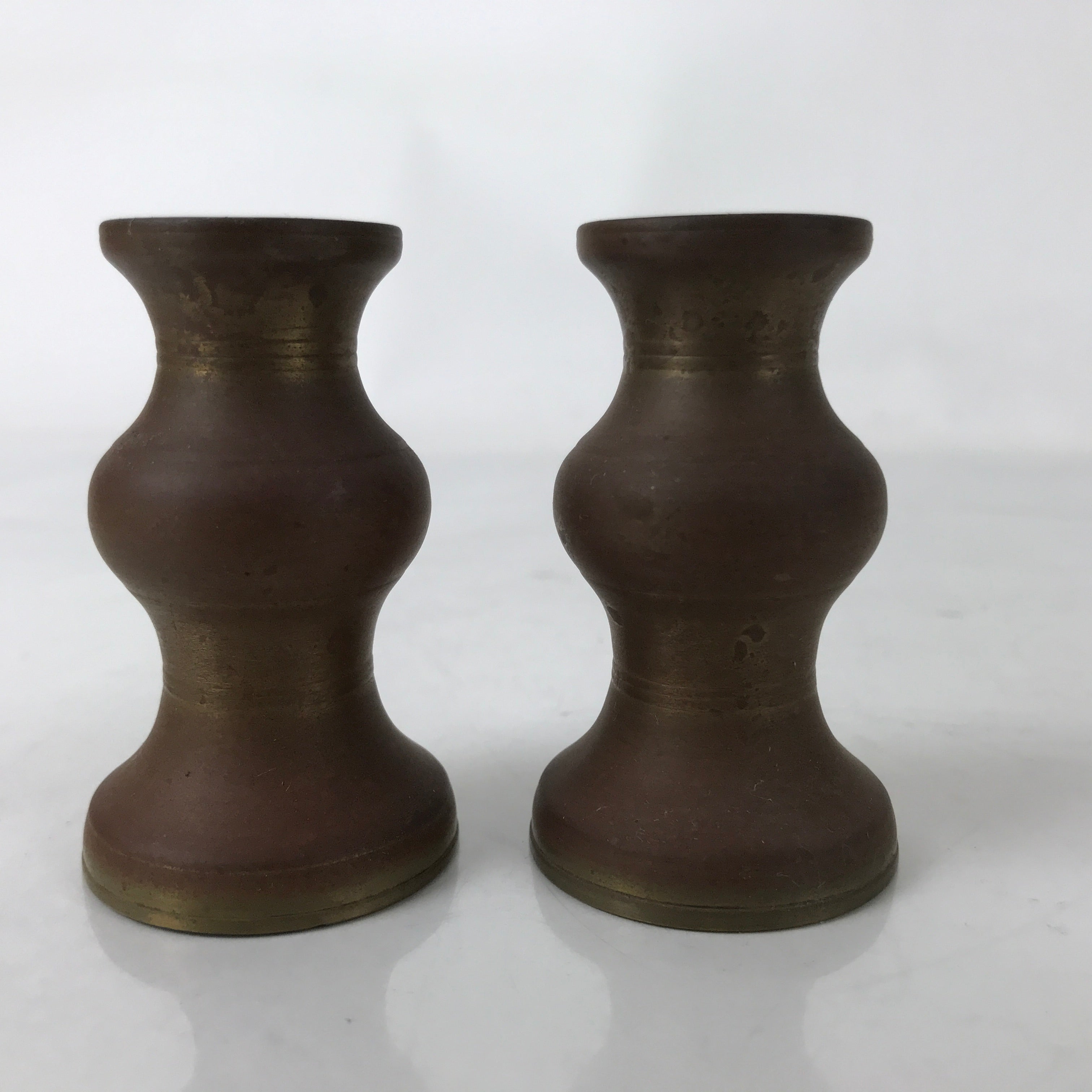Japanese Buddhist Altar Fitting Metal Flower Vase 2pc Vtg Hanatate Brown BA580
