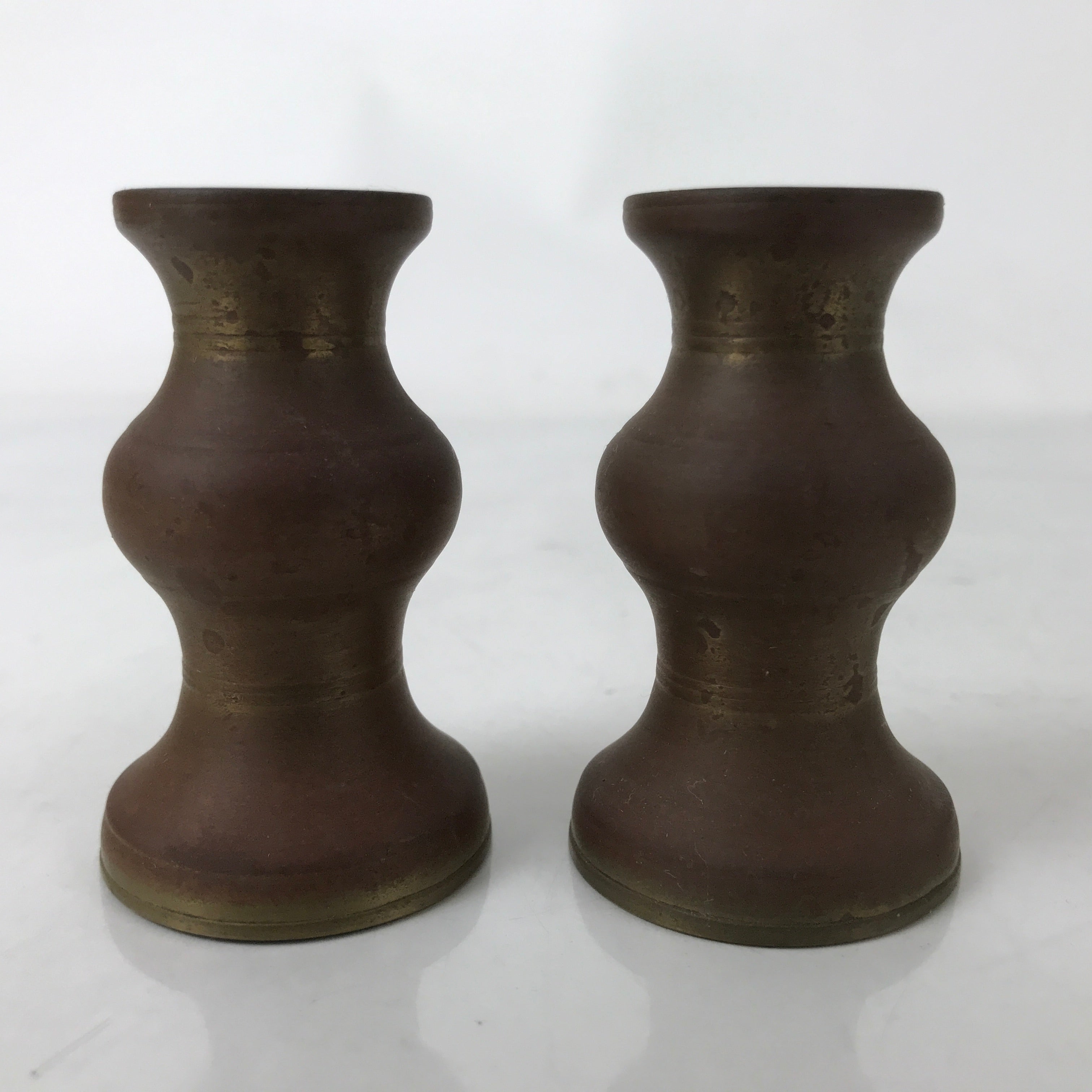 Japanese Buddhist Altar Fitting Metal Flower Vase 2pc Vtg Hanatate Brown BA580