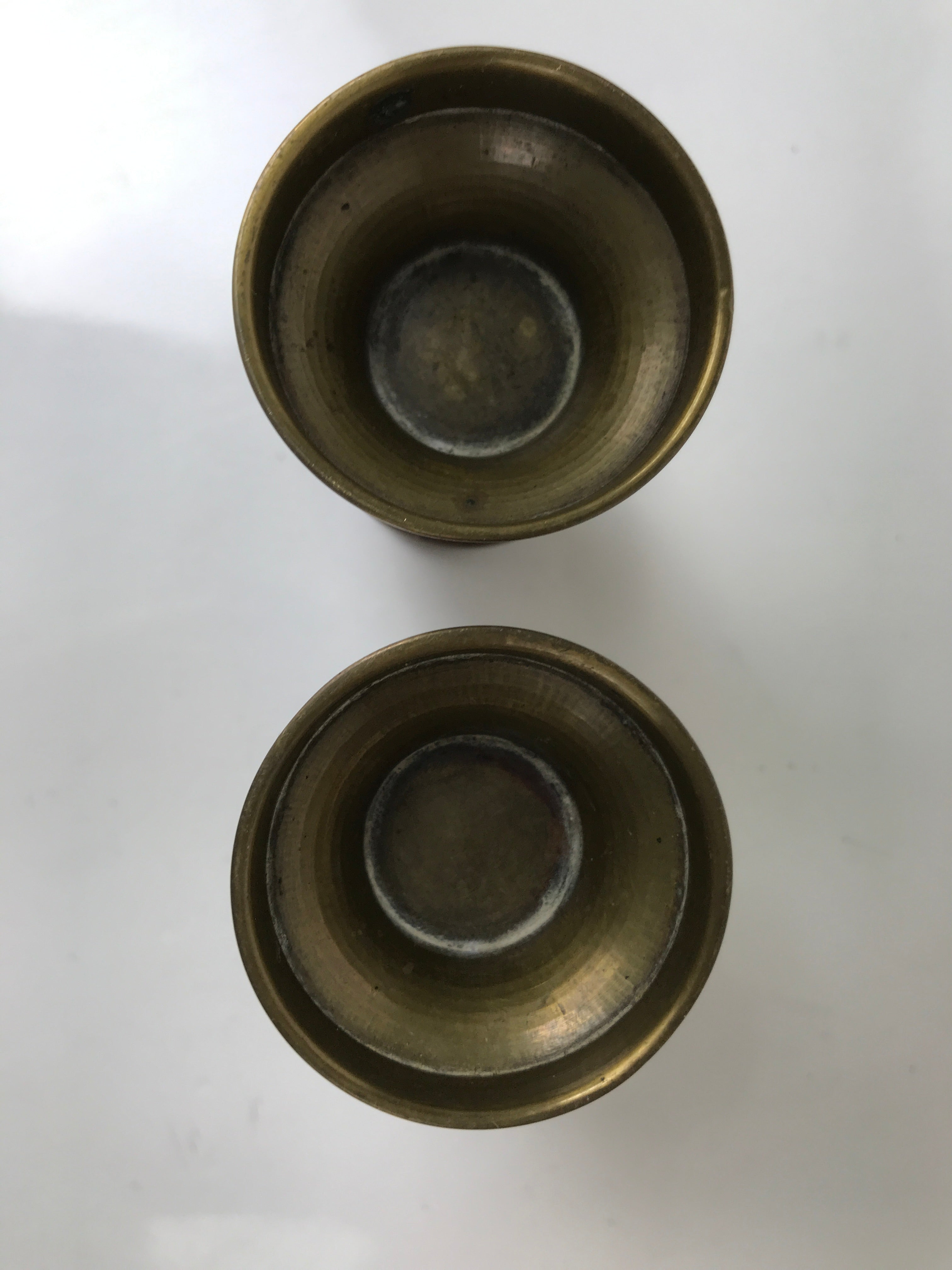 Japanese Buddhist Altar Fitting Metal Flower Vase 2pc Vtg Hanatate Brown BA580