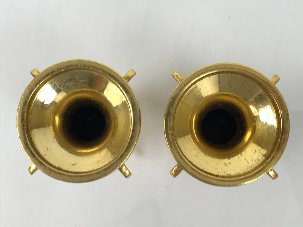 Japanese Buddhist Altar Fitting Metal Flower Vase Vtg 2pc Gold Hanatate BA779