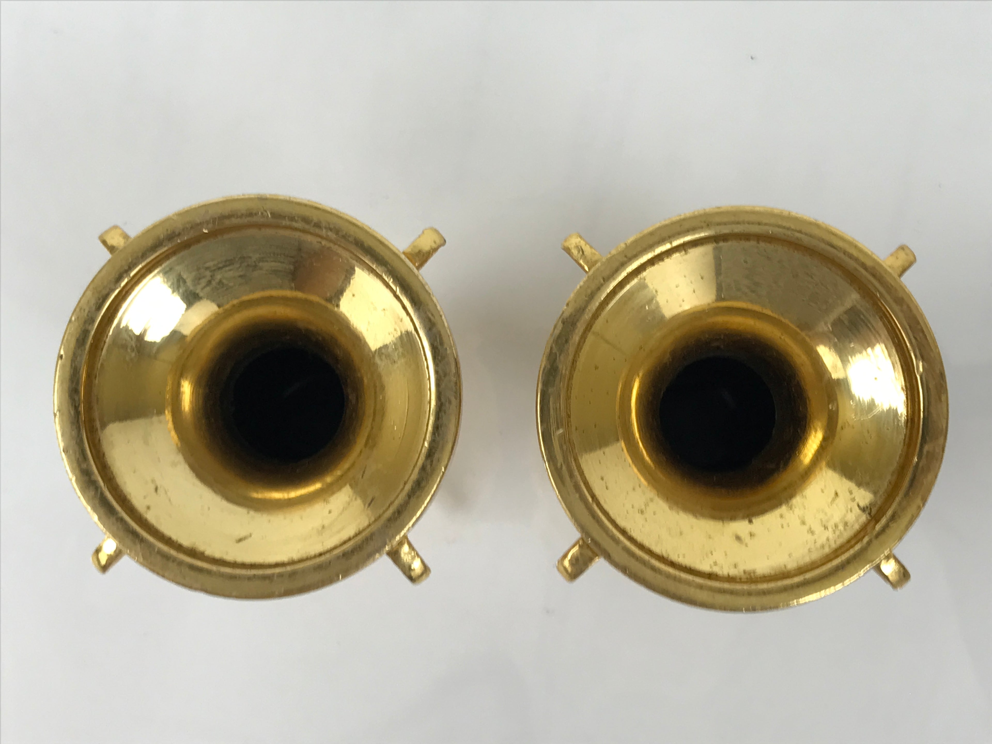 Japanese Buddhist Altar Fitting Metal Flower Vase Vtg 2pc Gold Hanatate BA779