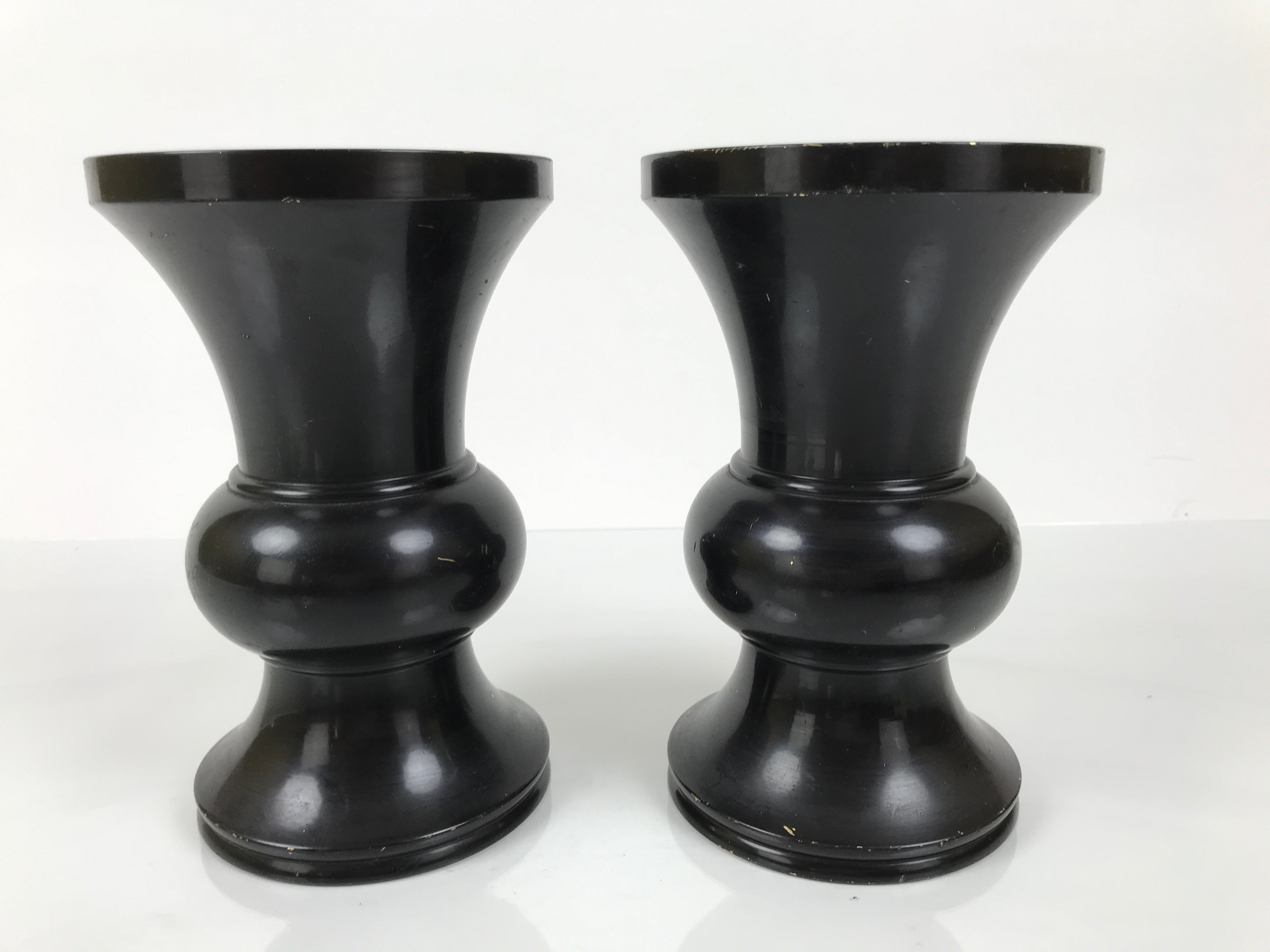 Japanese Buddhist Altar Fitting Metal Flower Vase Vtg 2pc Hanatate Black BA766