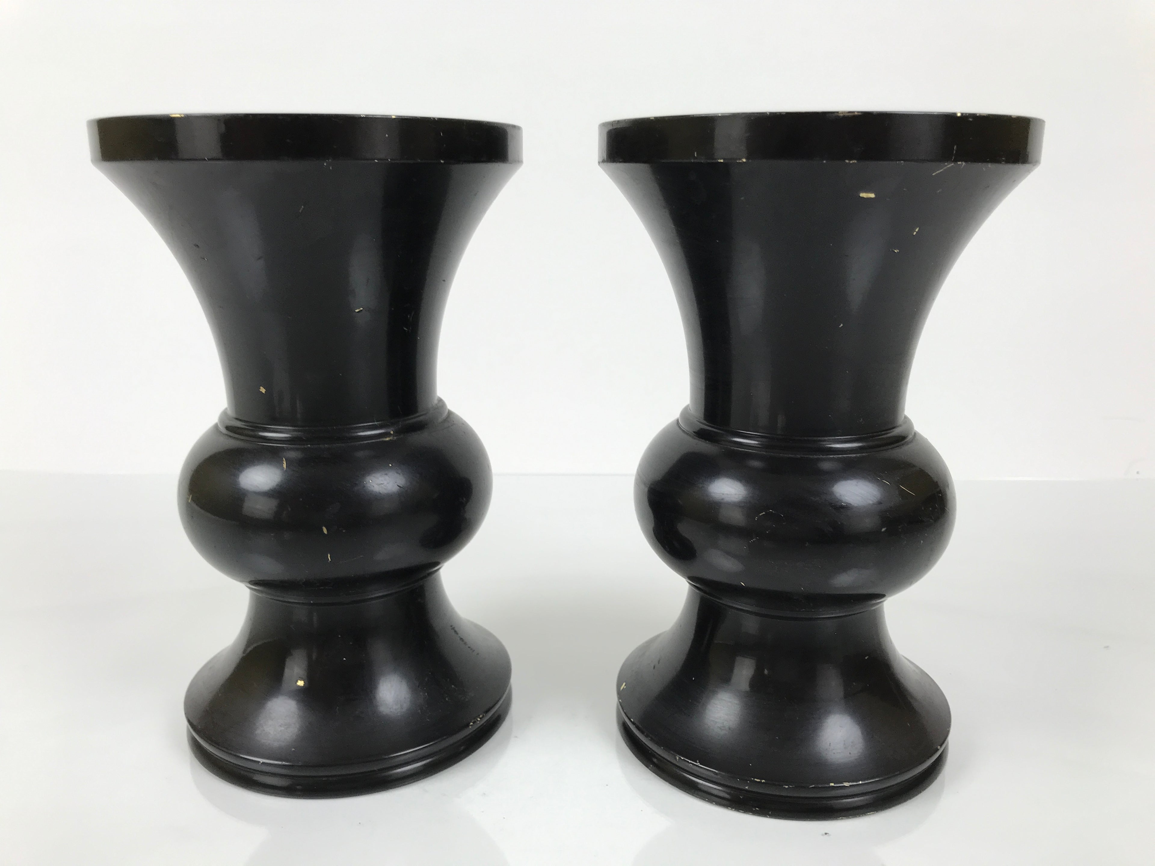 Japanese Buddhist Altar Fitting Metal Flower Vase Vtg 2pc Hanatate Black BA766