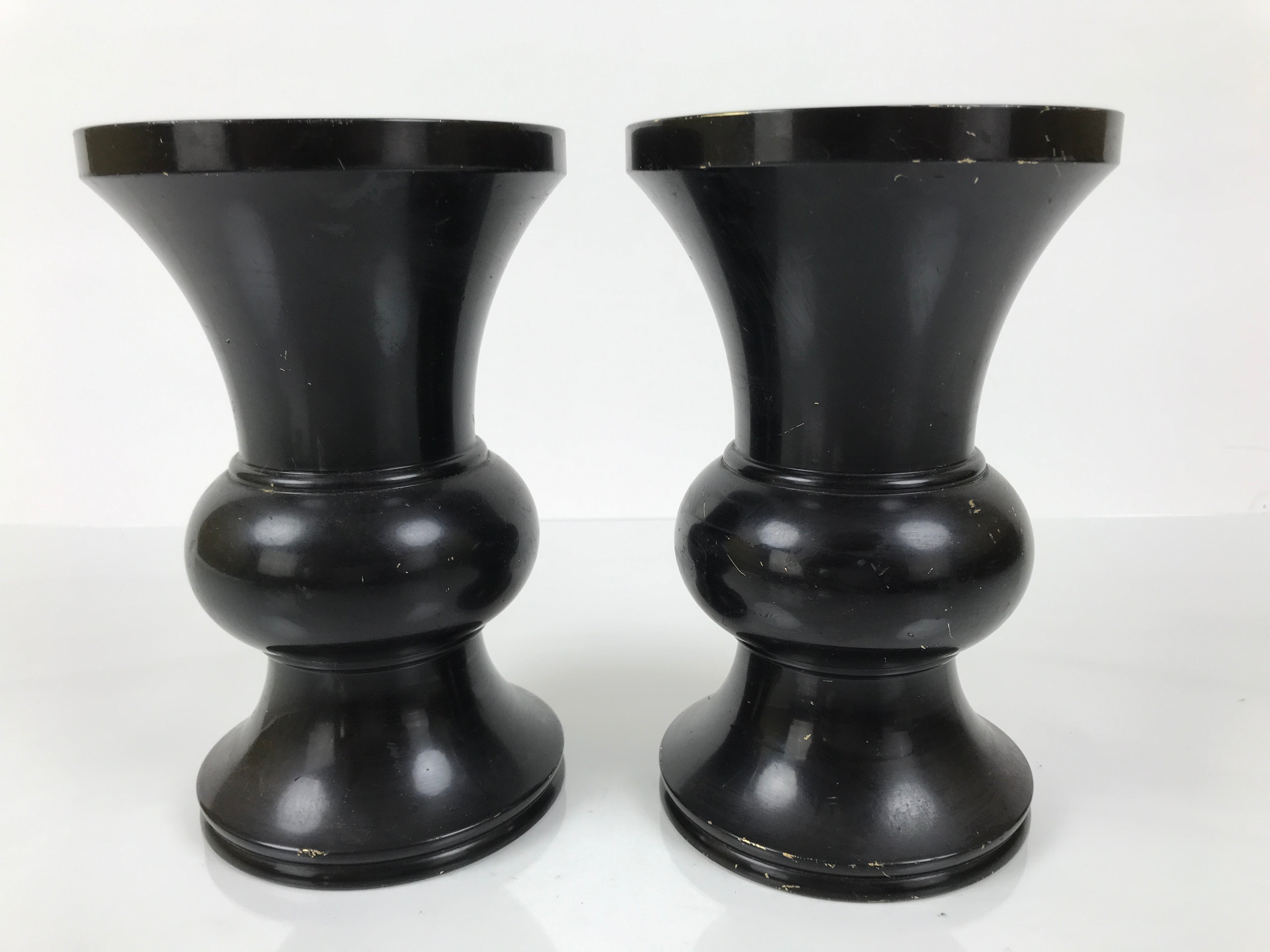 Japanese Buddhist Altar Fitting Metal Flower Vase Vtg 2pc Hanatate Black BA766