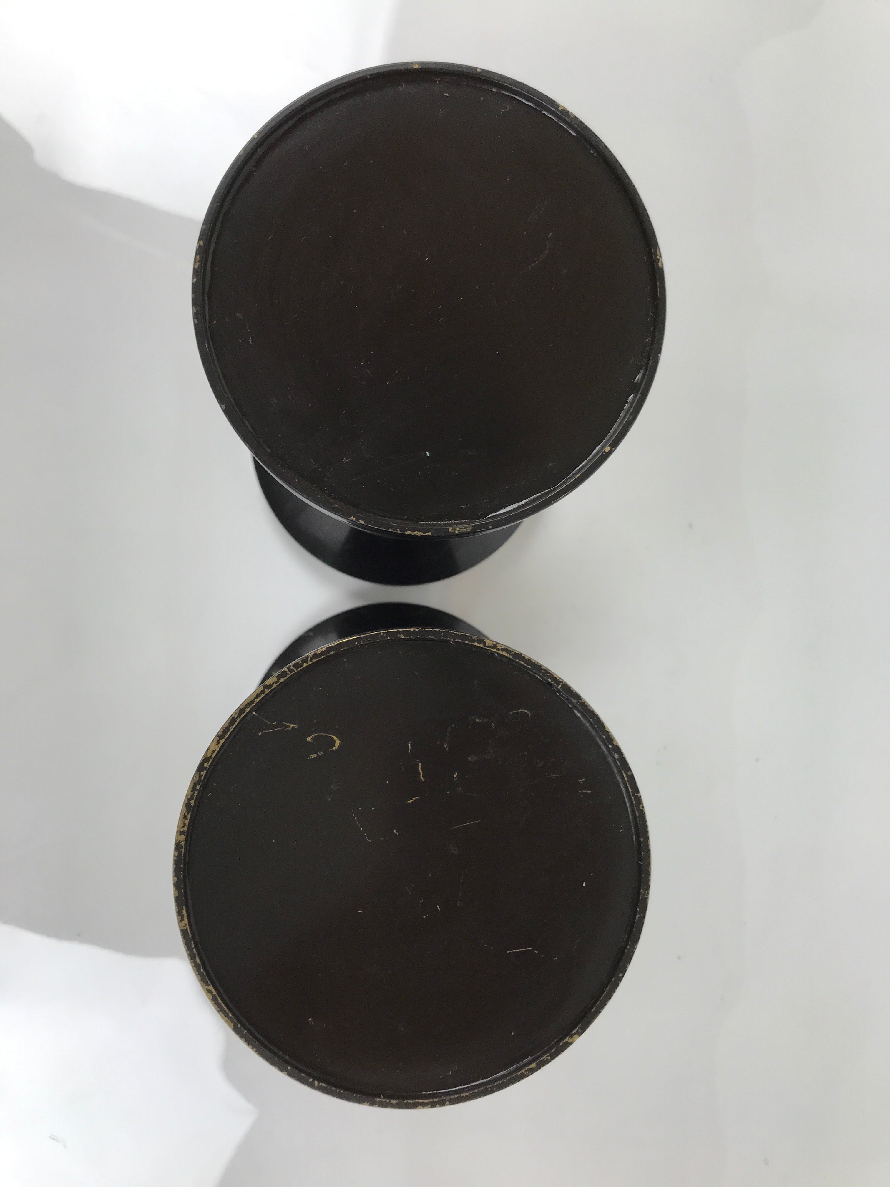 Japanese Buddhist Altar Fitting Metal Flower Vase Vtg 2pc Hanatate Black BA766