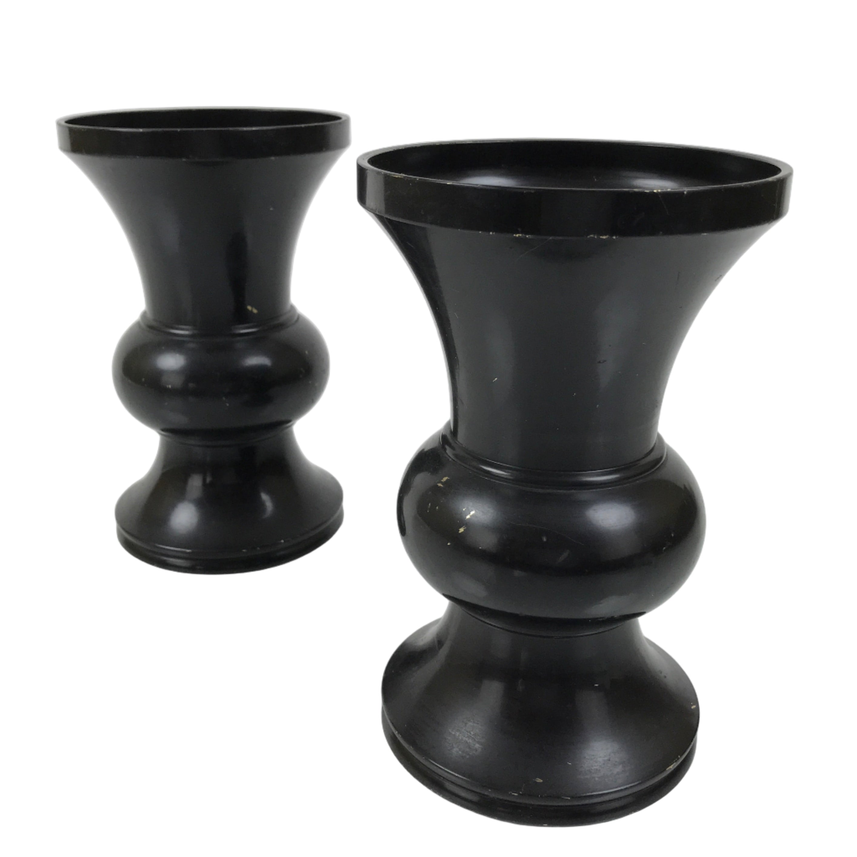 Japanese Buddhist Altar Fitting Metal Flower Vase Vtg 2pc Hanatate Black BA766