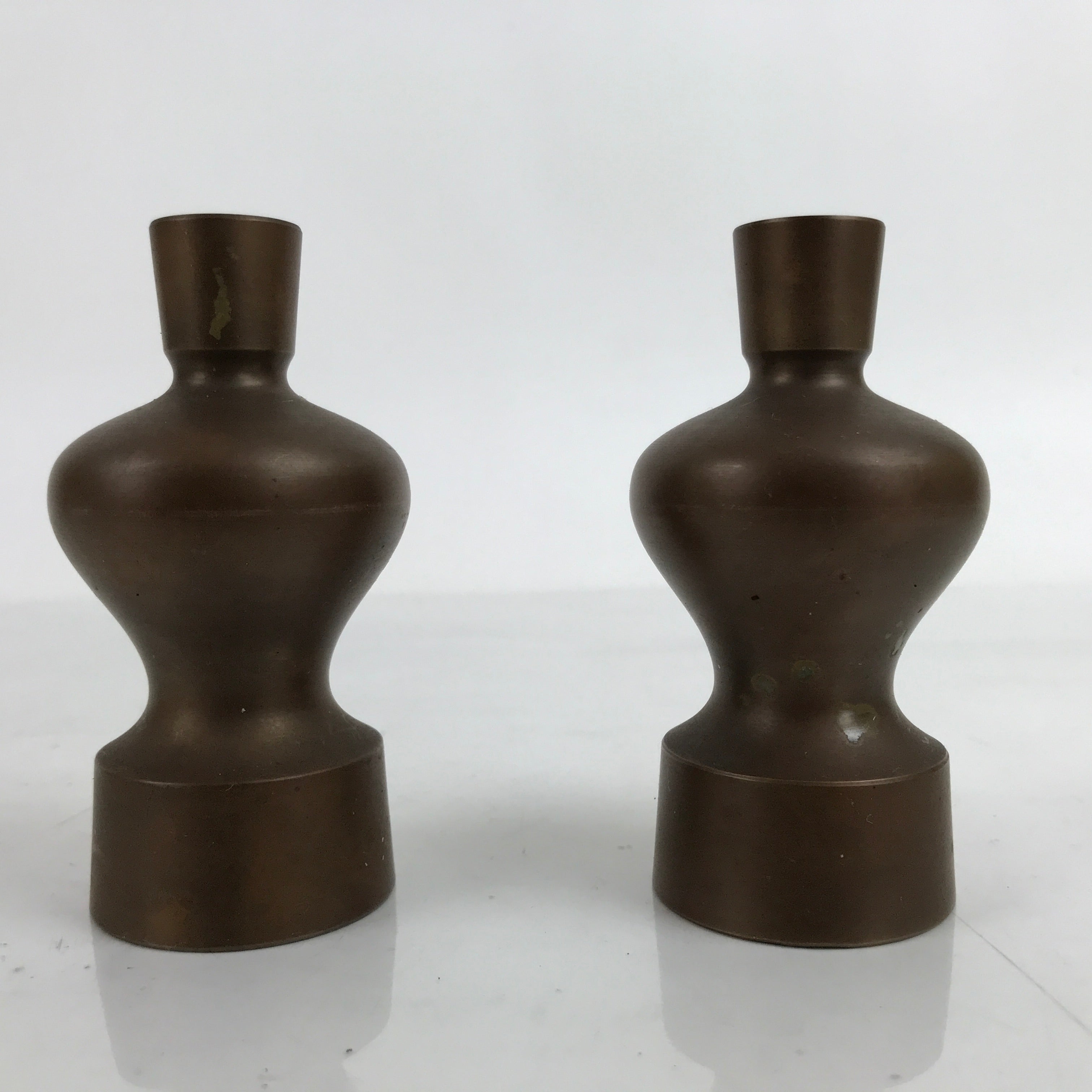 Japanese Buddhist Altar Fitting Metal Flower Vase Vtg Hanatate Brown 2pc BA396