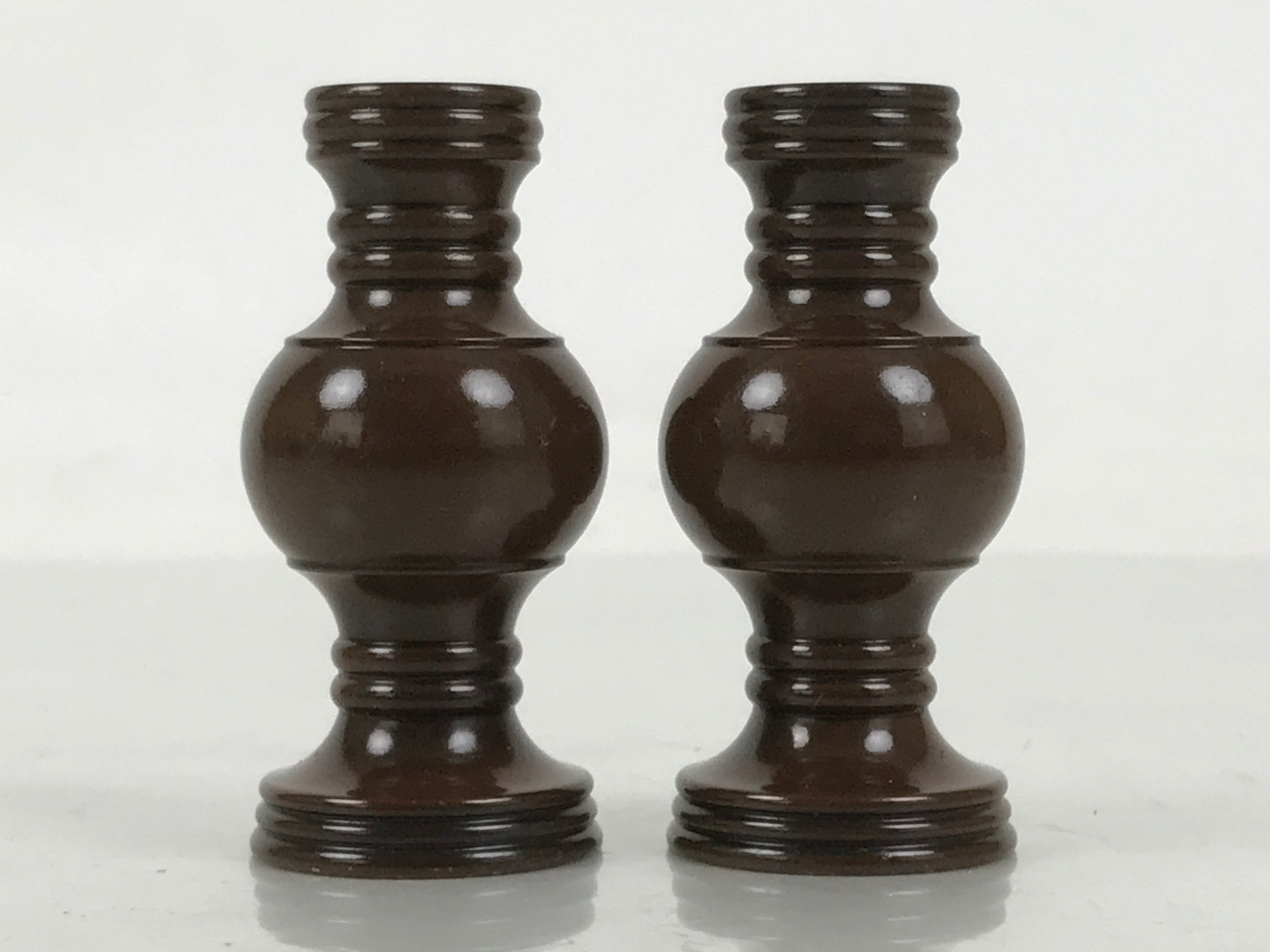 Japanese Buddhist Altar Fitting Metal Flower Vase Vtg Hanatate Brown 2pc BA674